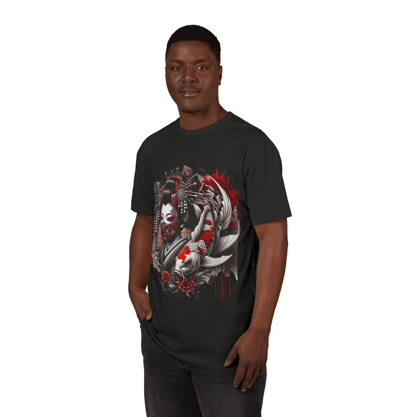 Sueded Graphic Tee, Japanese Art T-Shirt, Koi Fish Design Shirt, Unisex Casual Wear, Unique Gift for Art Lovers
