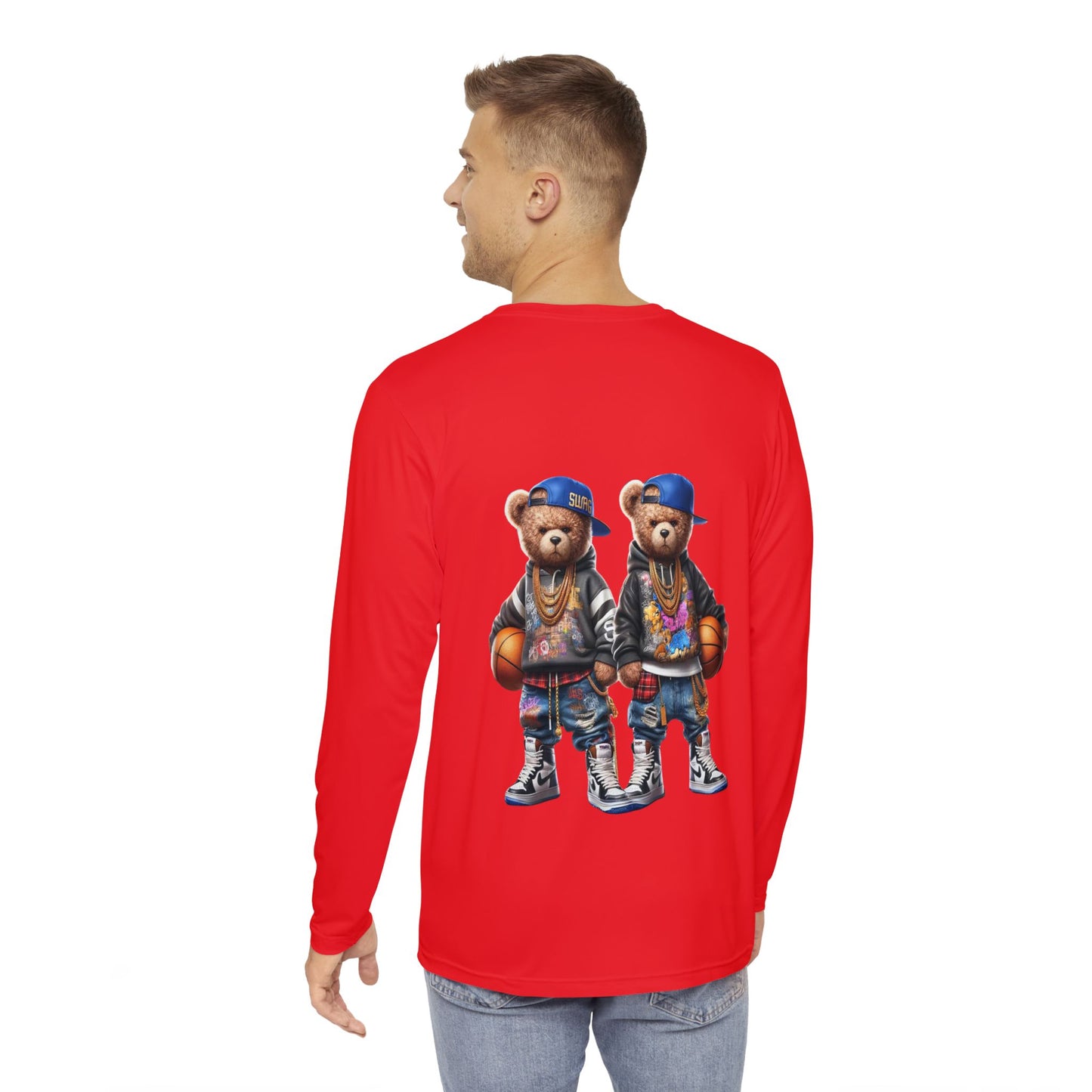 Urban Bear Graphic Tee, Cool Long Sleeve Shirt, Trendy Men's Apparel, Perfect for Casual Outings, Basketball Lovers