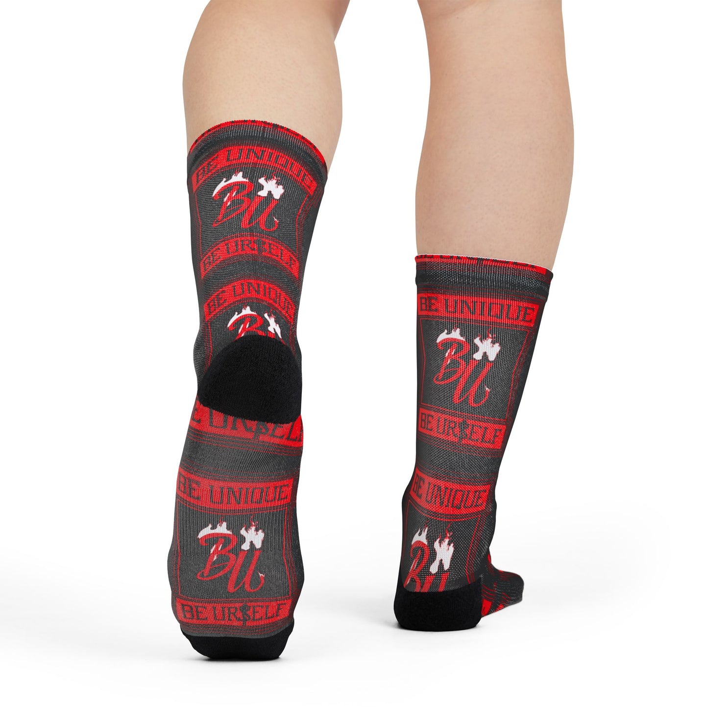 Crew Socks — Red & Black 'Be Unique' Graphic Socks
