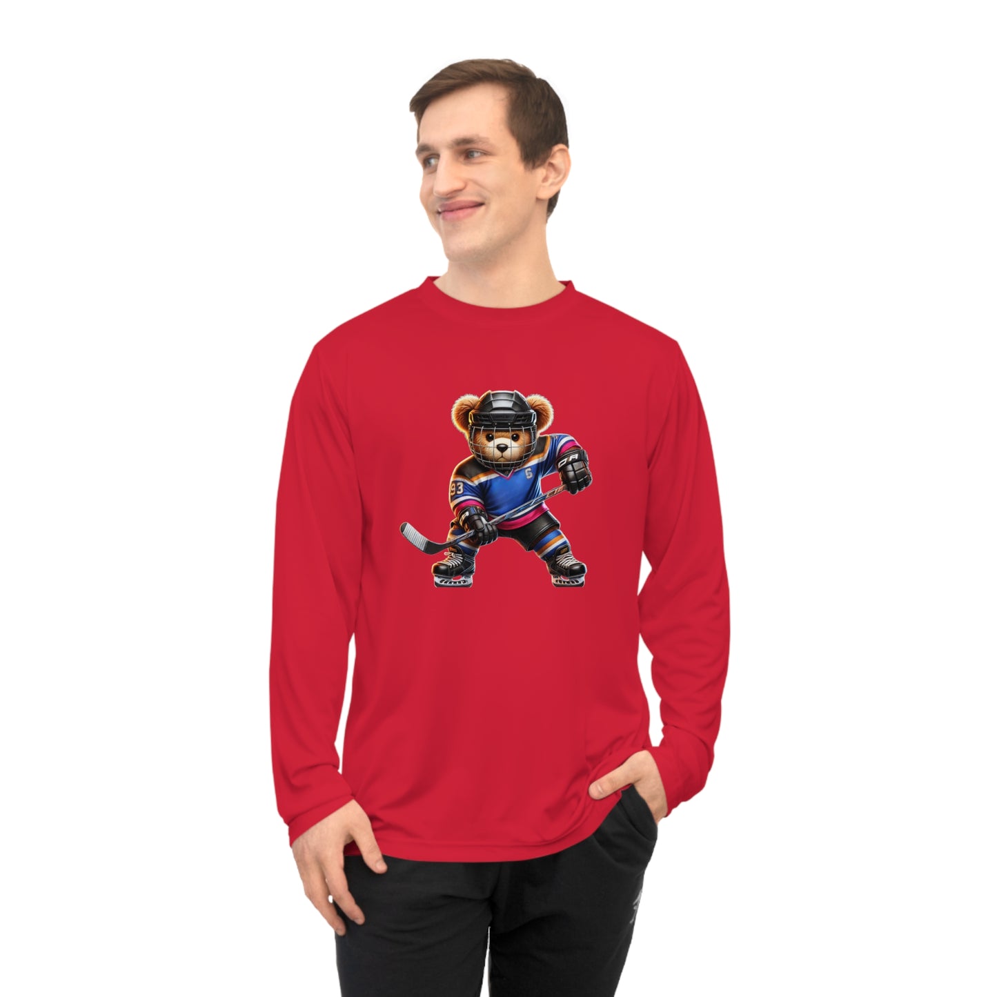Performance Long Sleeve Shirt, Cute Hockey Bear Shirt, Unisex Sportswear, Gift for Hockey Fans, Halloween Apparel, Activewear