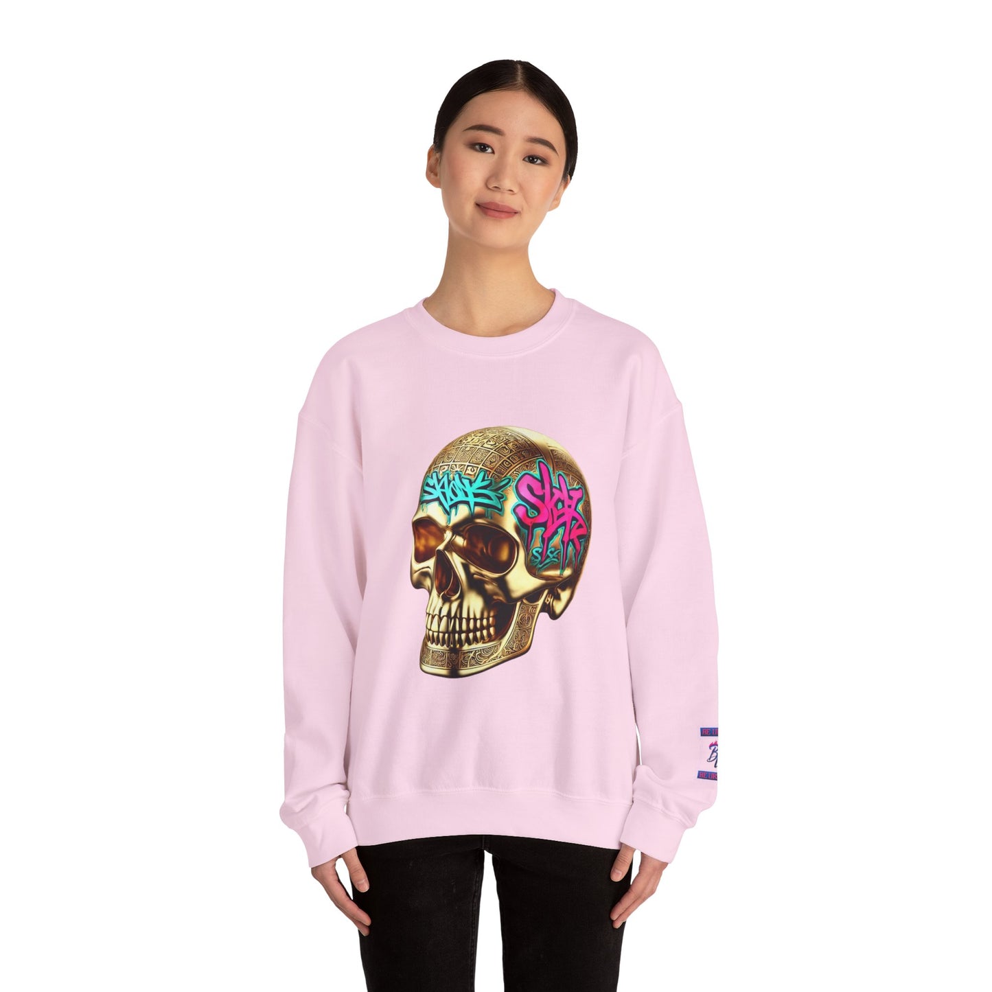 Skull Graffiti Crewneck Sweatshirt — "Be Unique Be Urself" Streetwear