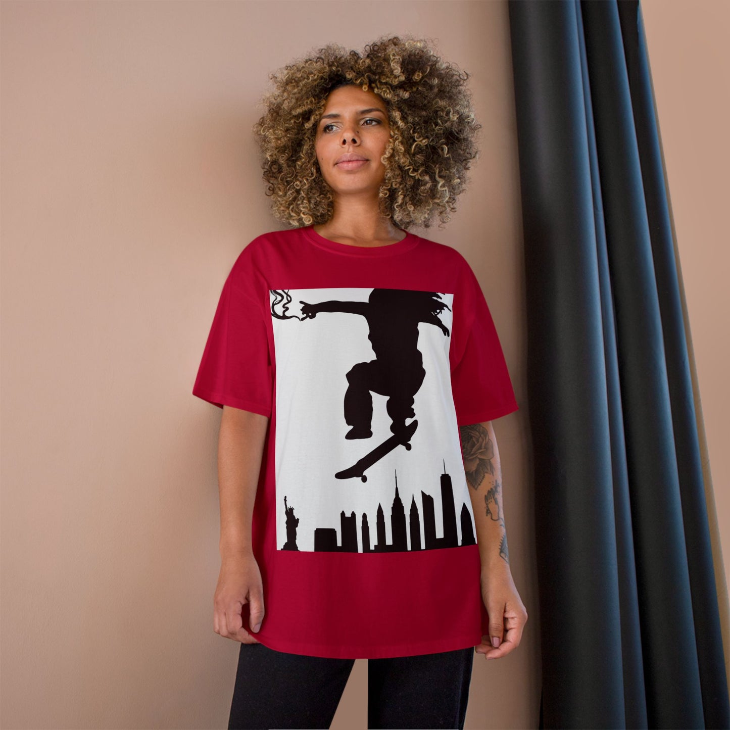 Skateboarder Silhouette T-Shirt — Urban NYC Skyline Skate Tee
