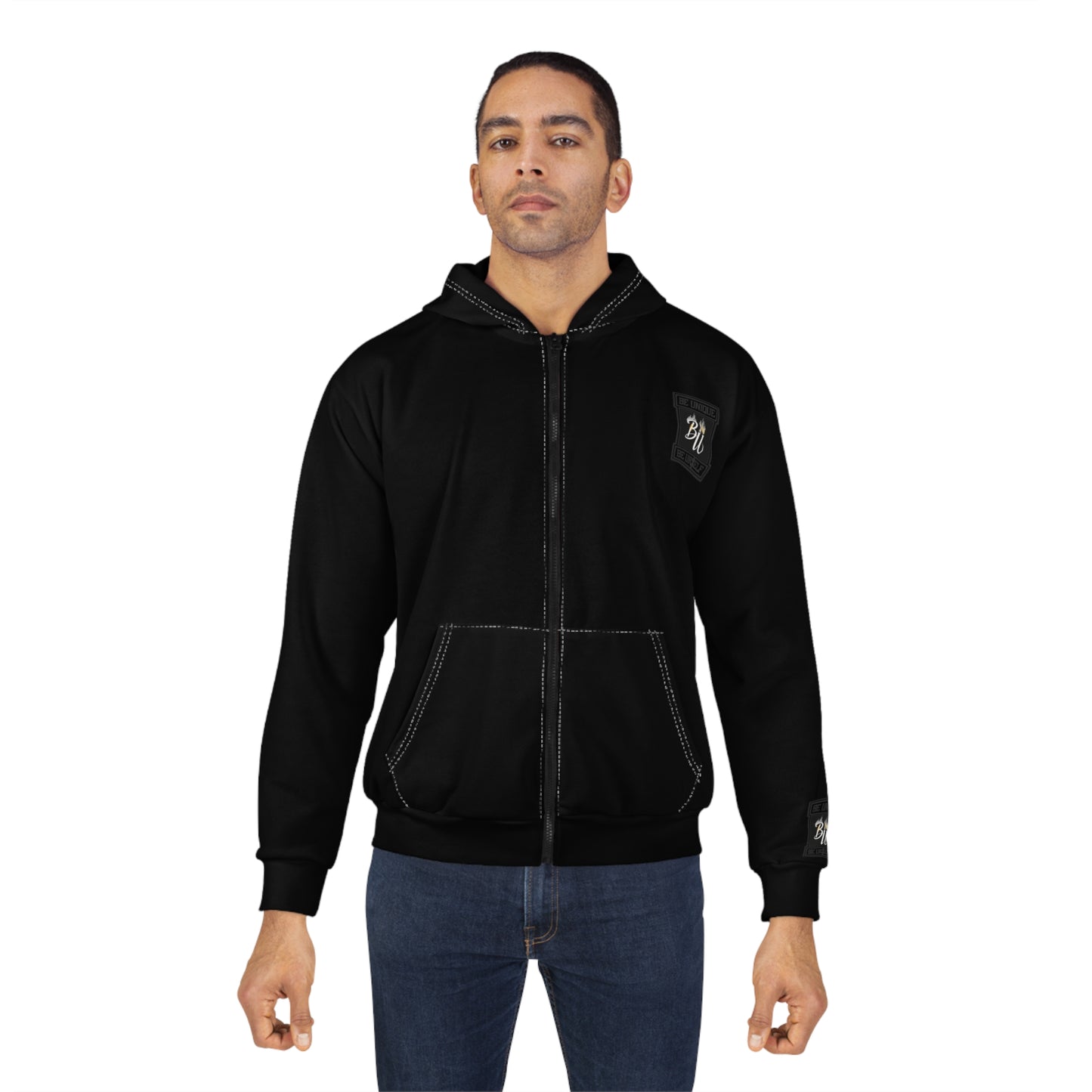 Midnight Run Unisex Zip Hoodie, AOP Black Hoodie, Streetwear Fashion, Cozy Casual Wear, Gift for Him or Her, Urban Outfit