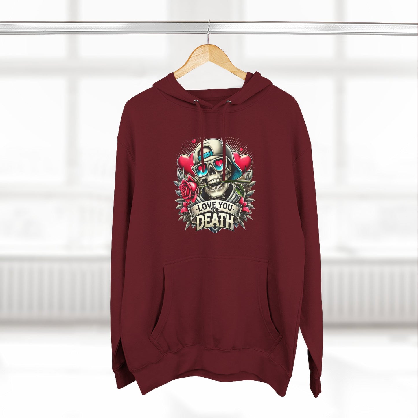 Gothic Love Death Hoodie - Three-Panel Fleece Sweatshirt