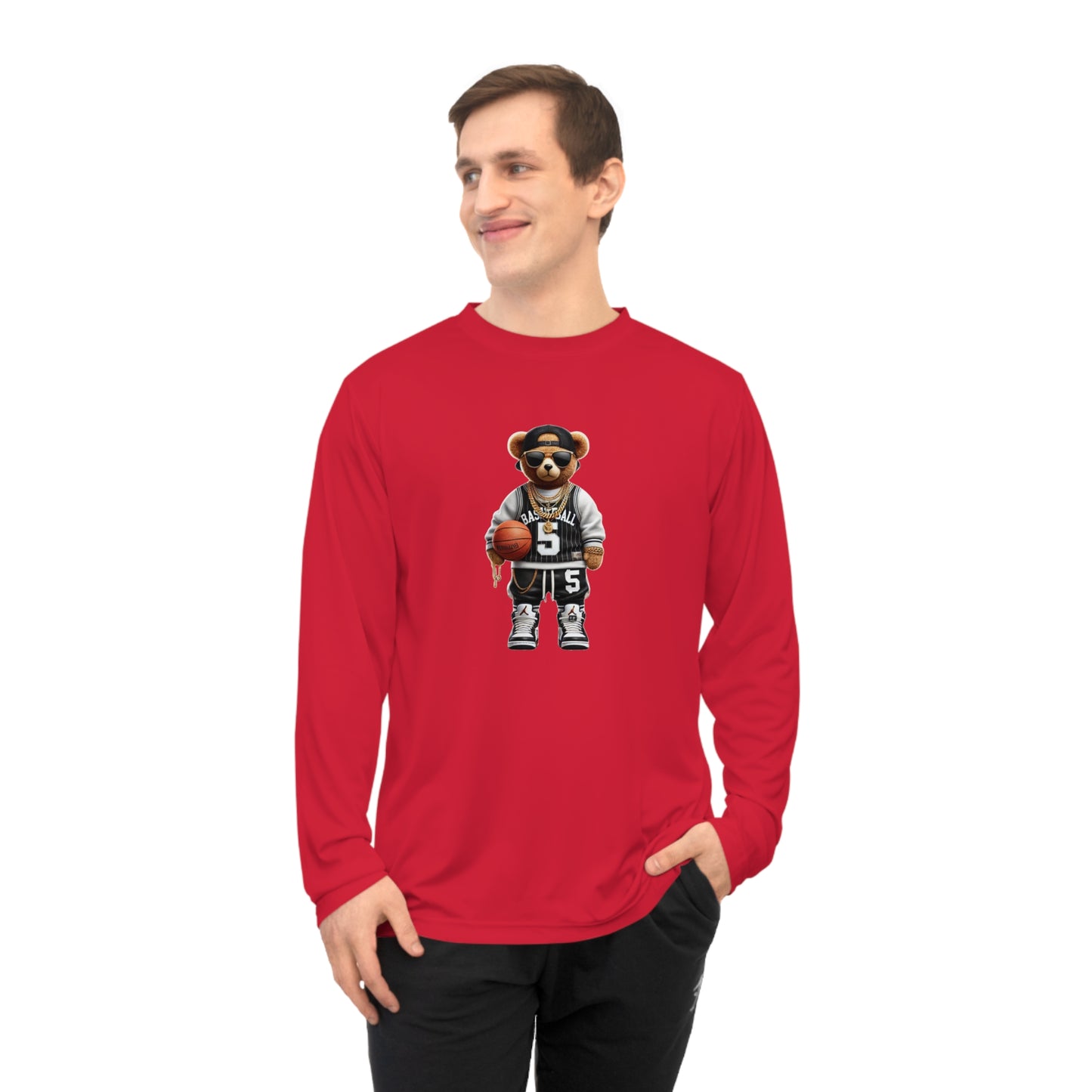 Sporty Animal Graphic Long Sleeve Shirt, Unisex Activewear, Cute Bear Tee, Casual Sportswear, Gift for Athletes, Team Spirit Apparel