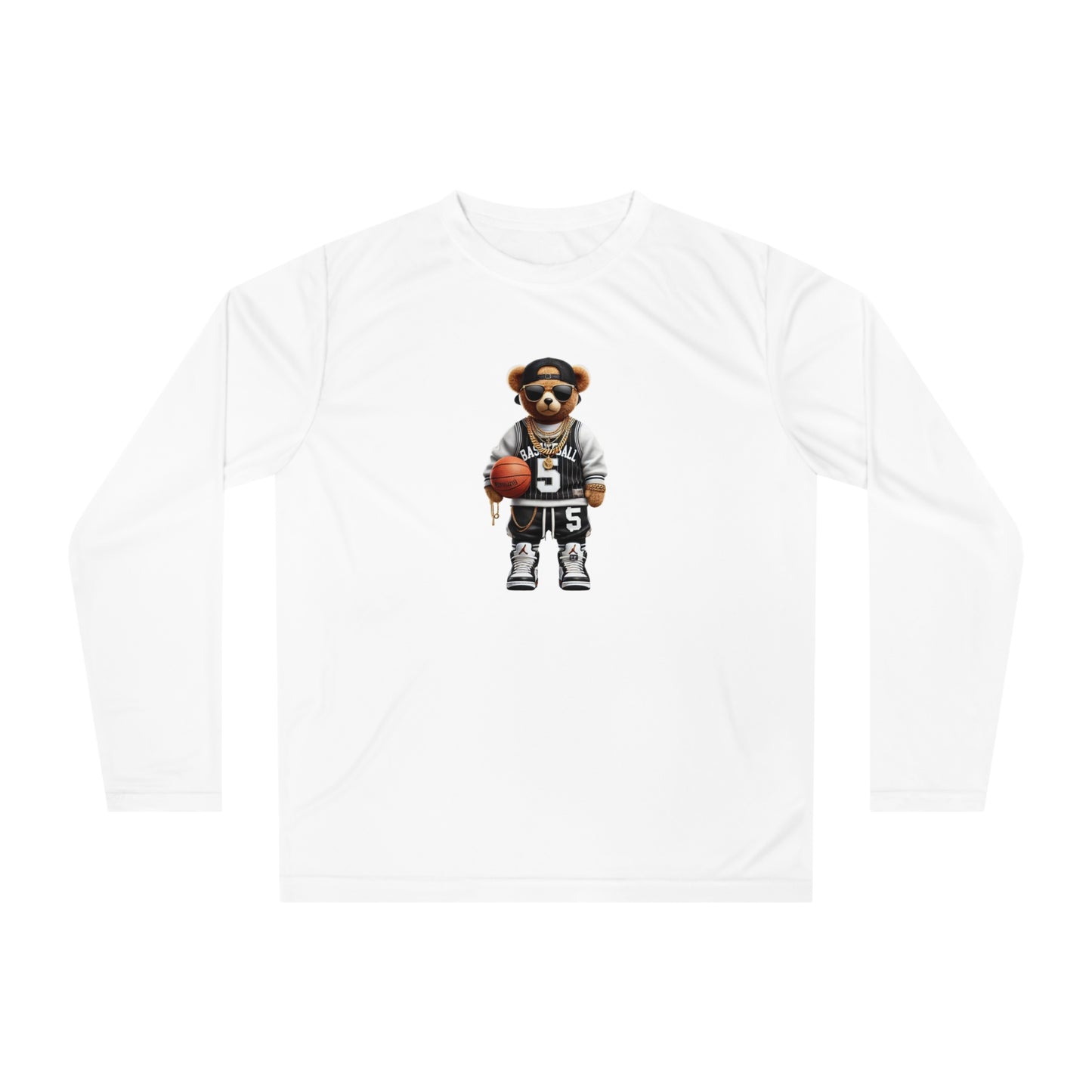 Sporty Animal Graphic Long Sleeve Shirt, Unisex Activewear, Cute Bear Tee, Casual Sportswear, Gift for Athletes, Team Spirit Apparel