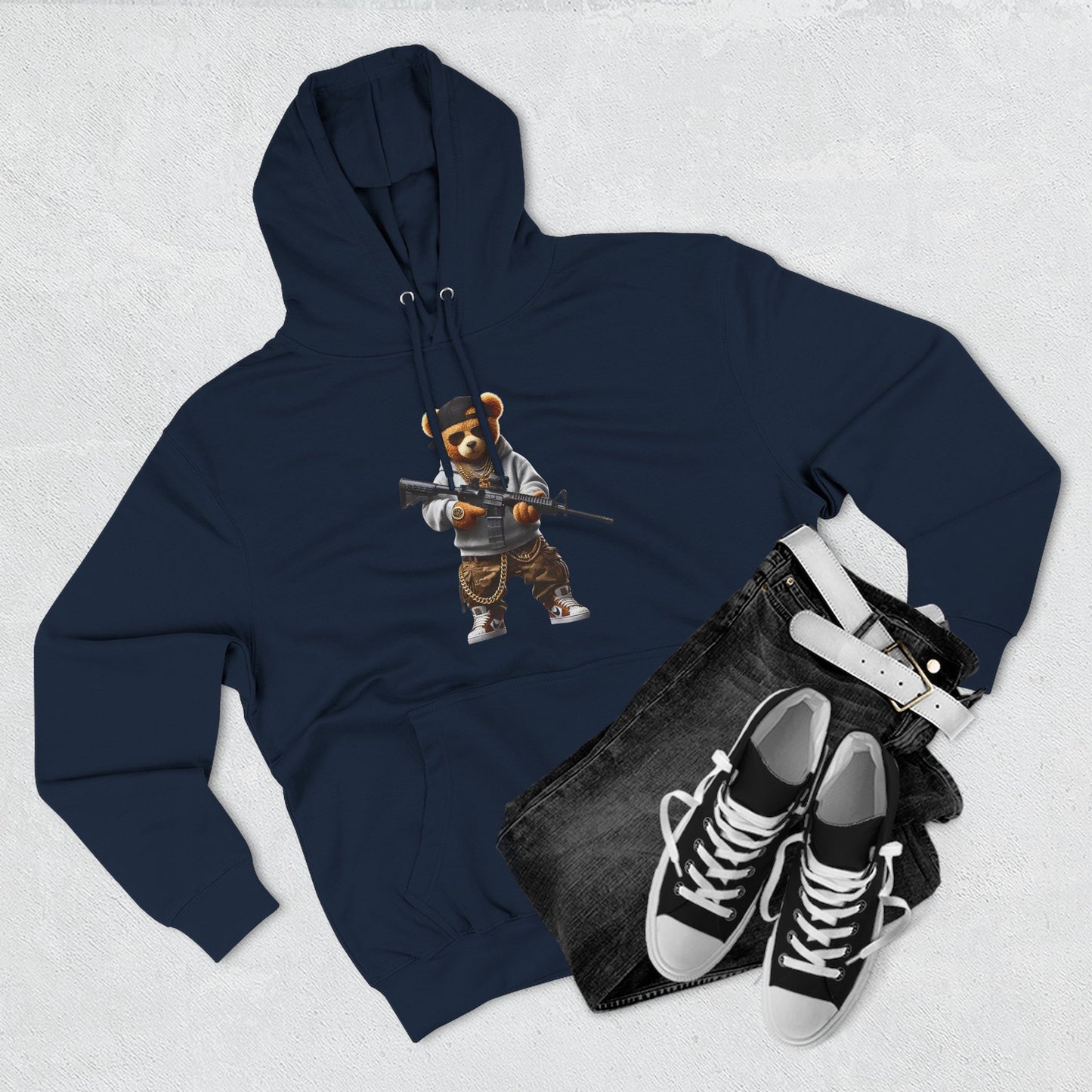 Be Unique Be Urself Hoodie — Cute Bear Soldier Graphic Fleece Pullover