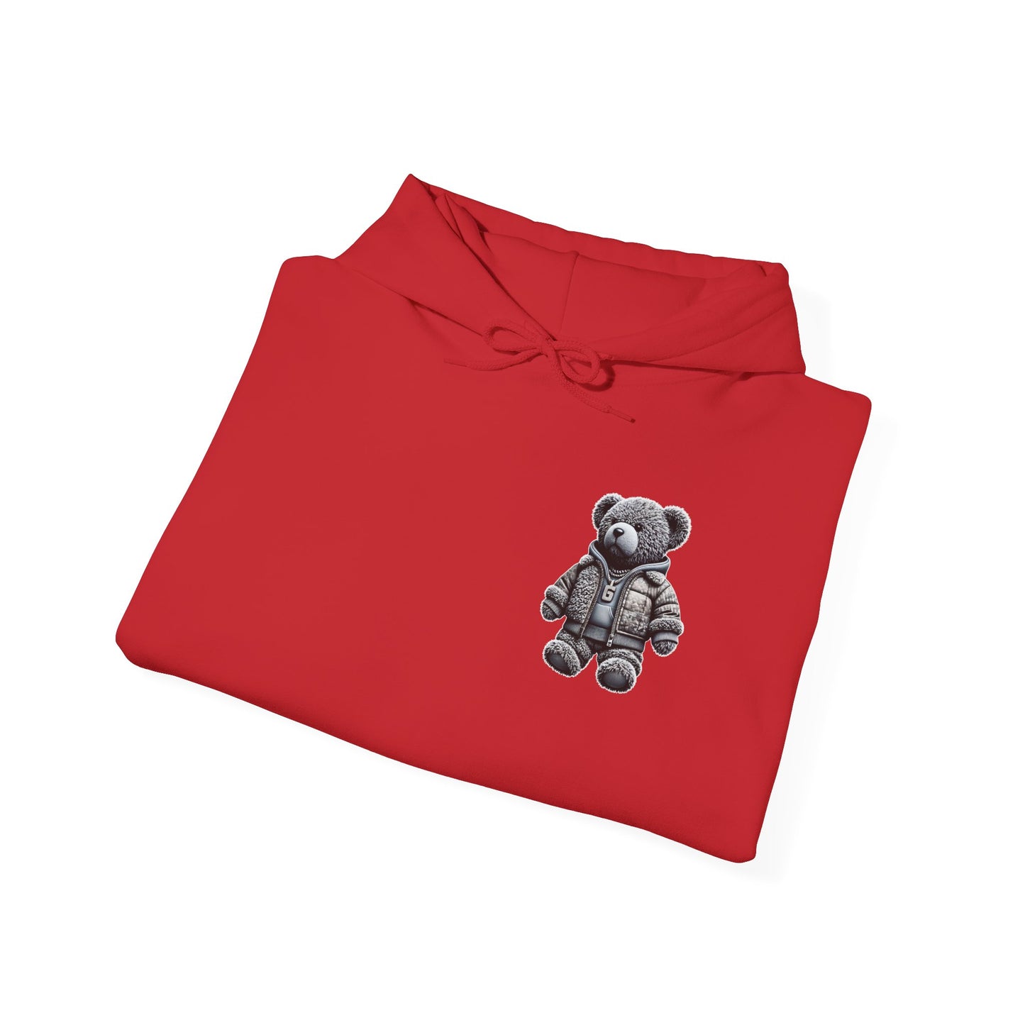 Teddy Bear Graphic Hoodie — Cozy Streetwear Pullover with Patch Detail