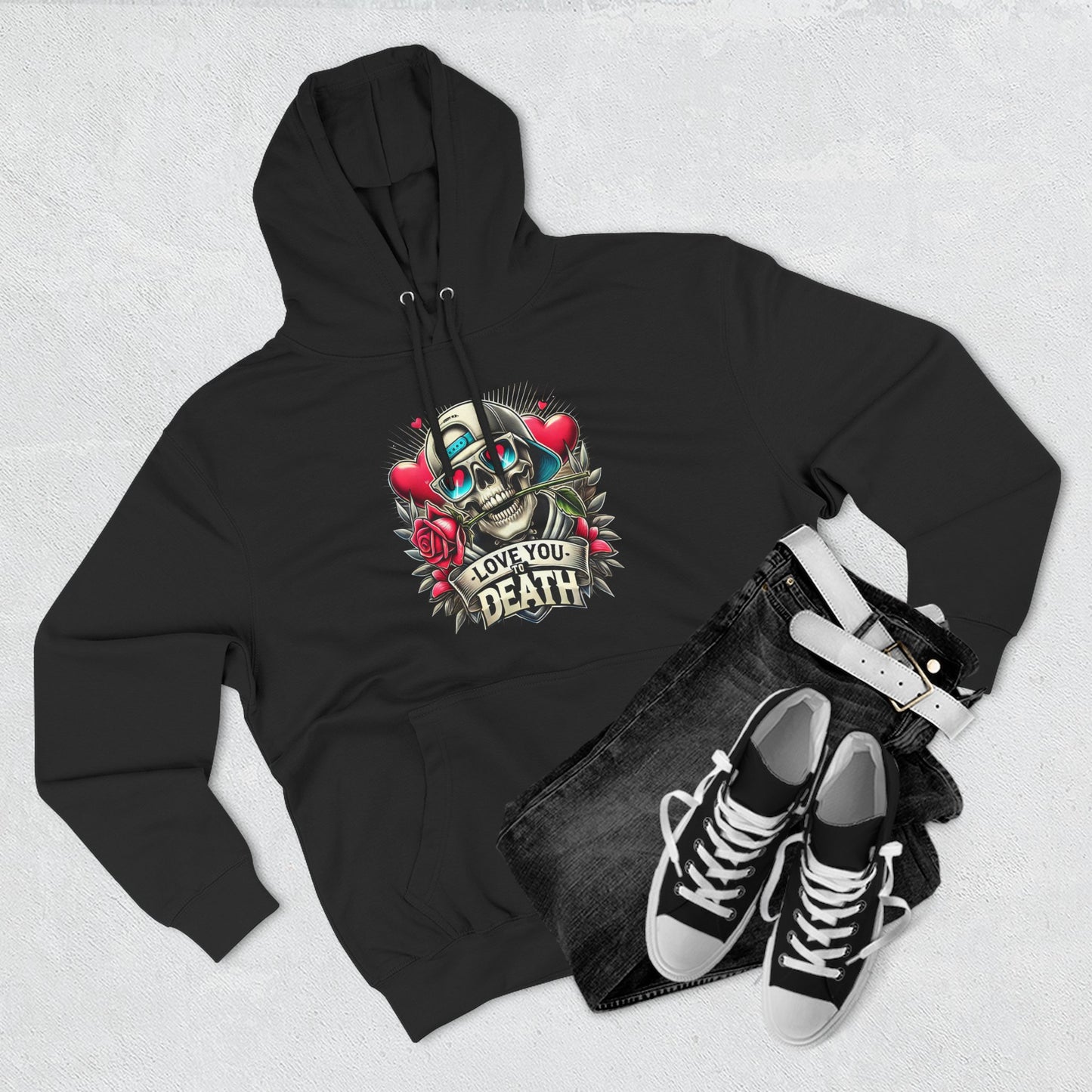 Gothic Love Death Hoodie - Three-Panel Fleece Sweatshirt