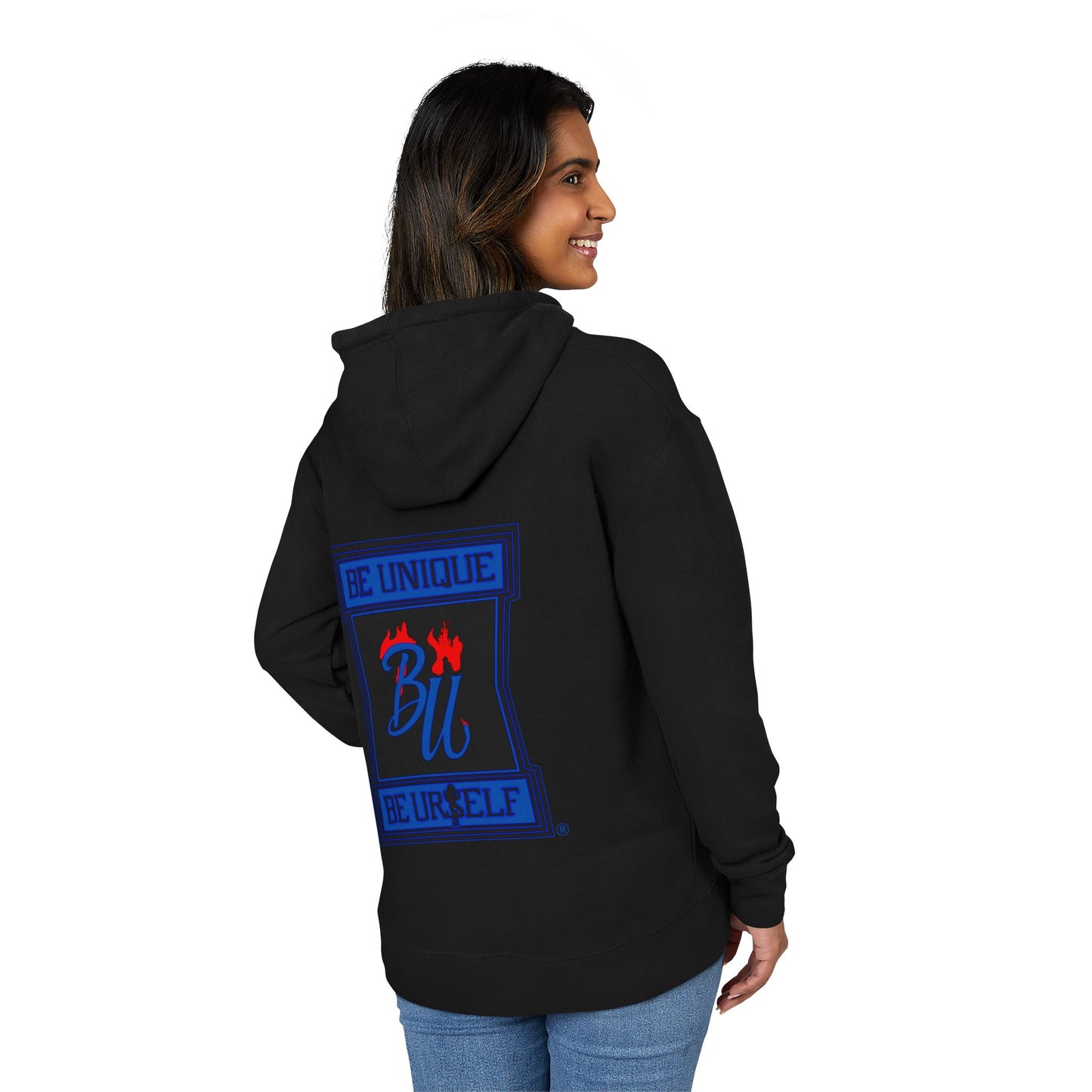 Hoodie — Be Unique Be Urself Blue Flame Graphic Hooded Sweatshirt