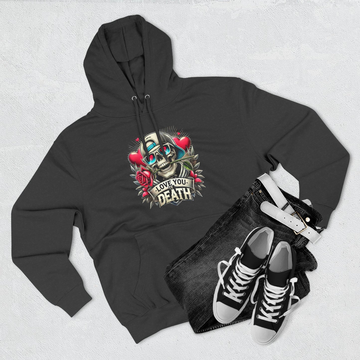 Gothic Love Death Hoodie - Three-Panel Fleece Sweatshirt