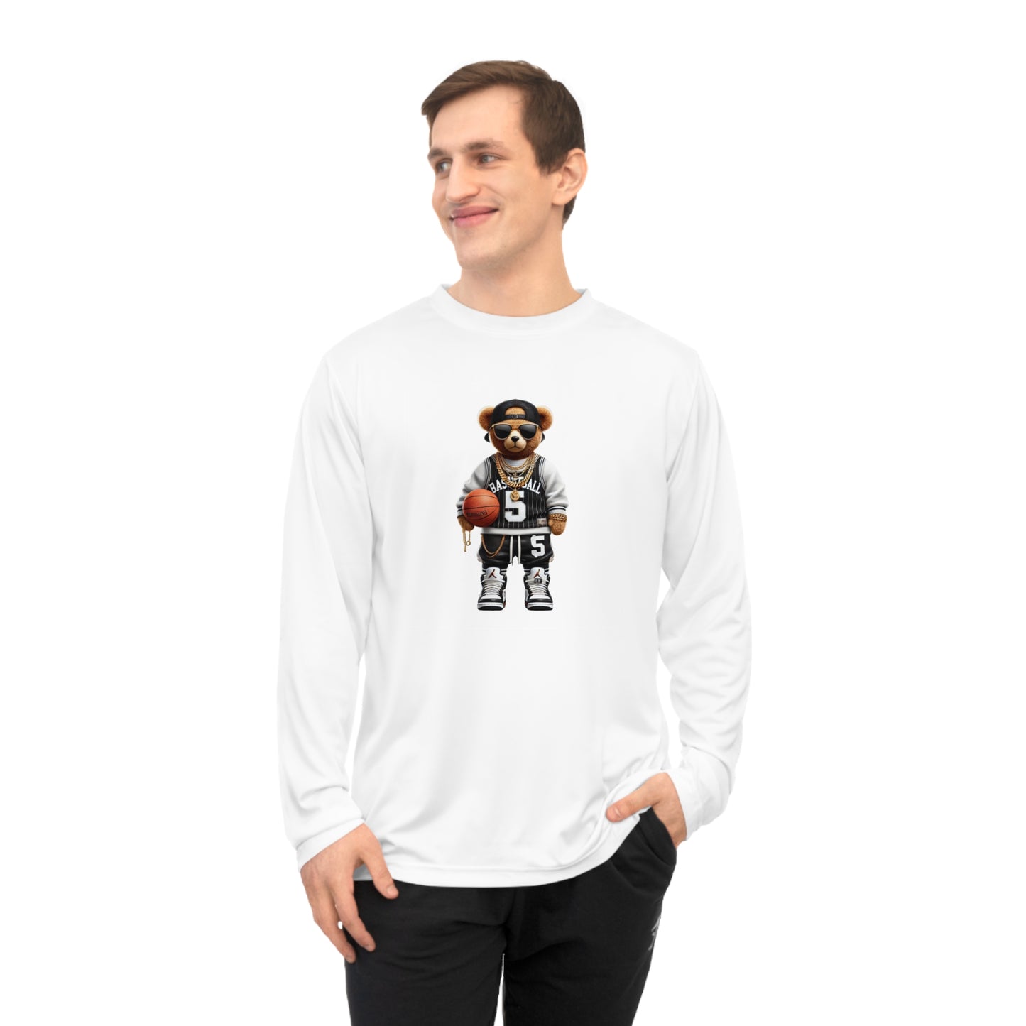 Sporty Animal Graphic Long Sleeve Shirt, Unisex Activewear, Cute Bear Tee, Casual Sportswear, Gift for Athletes, Team Spirit Apparel