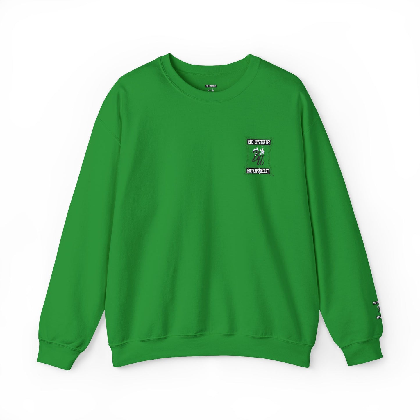 Minimalist White Crewneck Sweatshirt with Small Chest & Sleeve Graphic