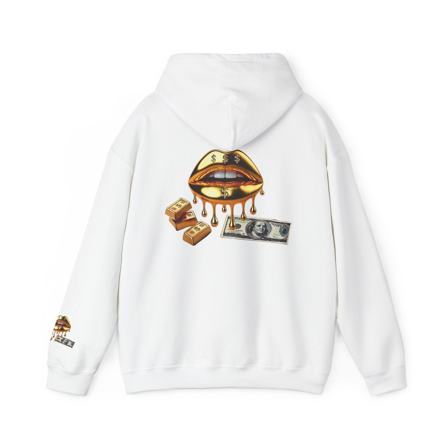 Hoodie — Golden Drip Lips & Money Graphic Pullover