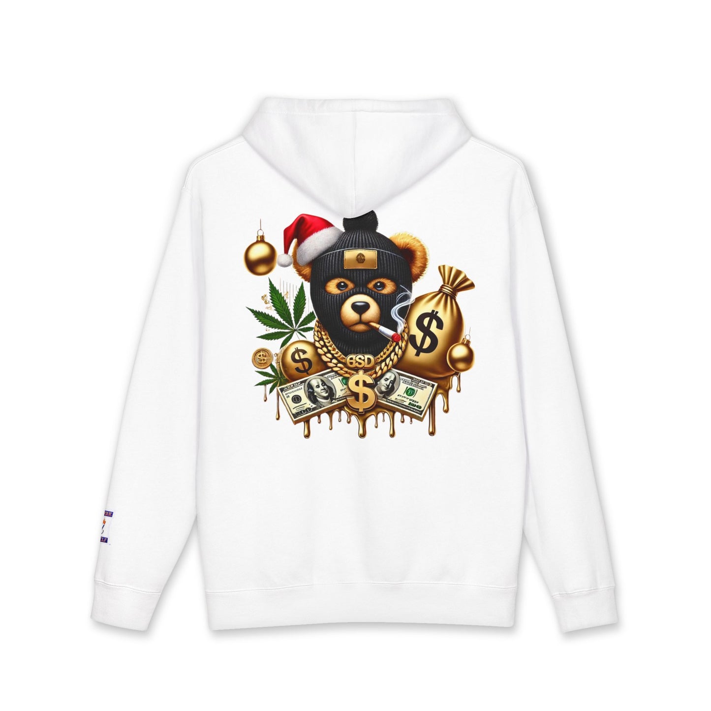 Festive Bear Hoodie: Unisex Heavyweight Sweatshirt with Holiday Vibe, Bear Design, Christmas Gift, Cozy Attire, Streetwear Style