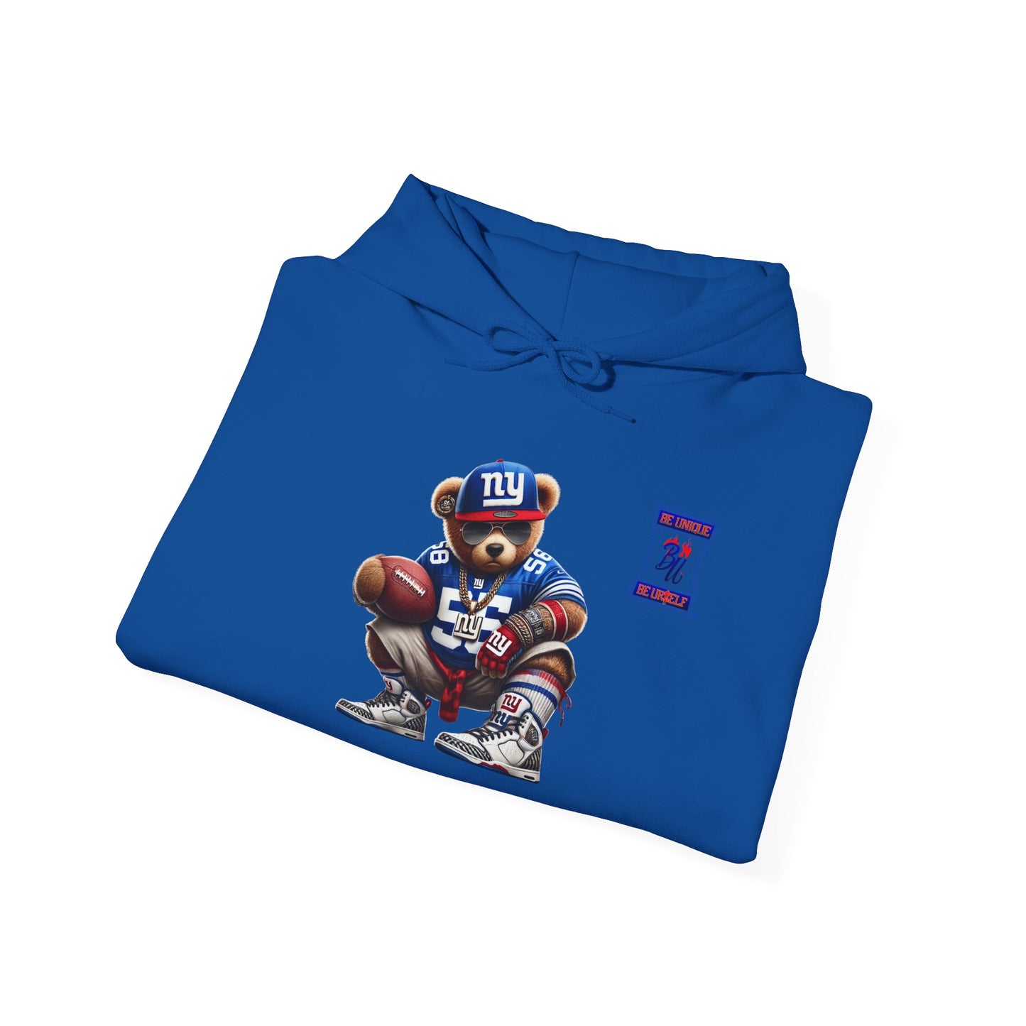 Football Bear Hoodie — Retro NYG Football Player Graphic Sweatshirt