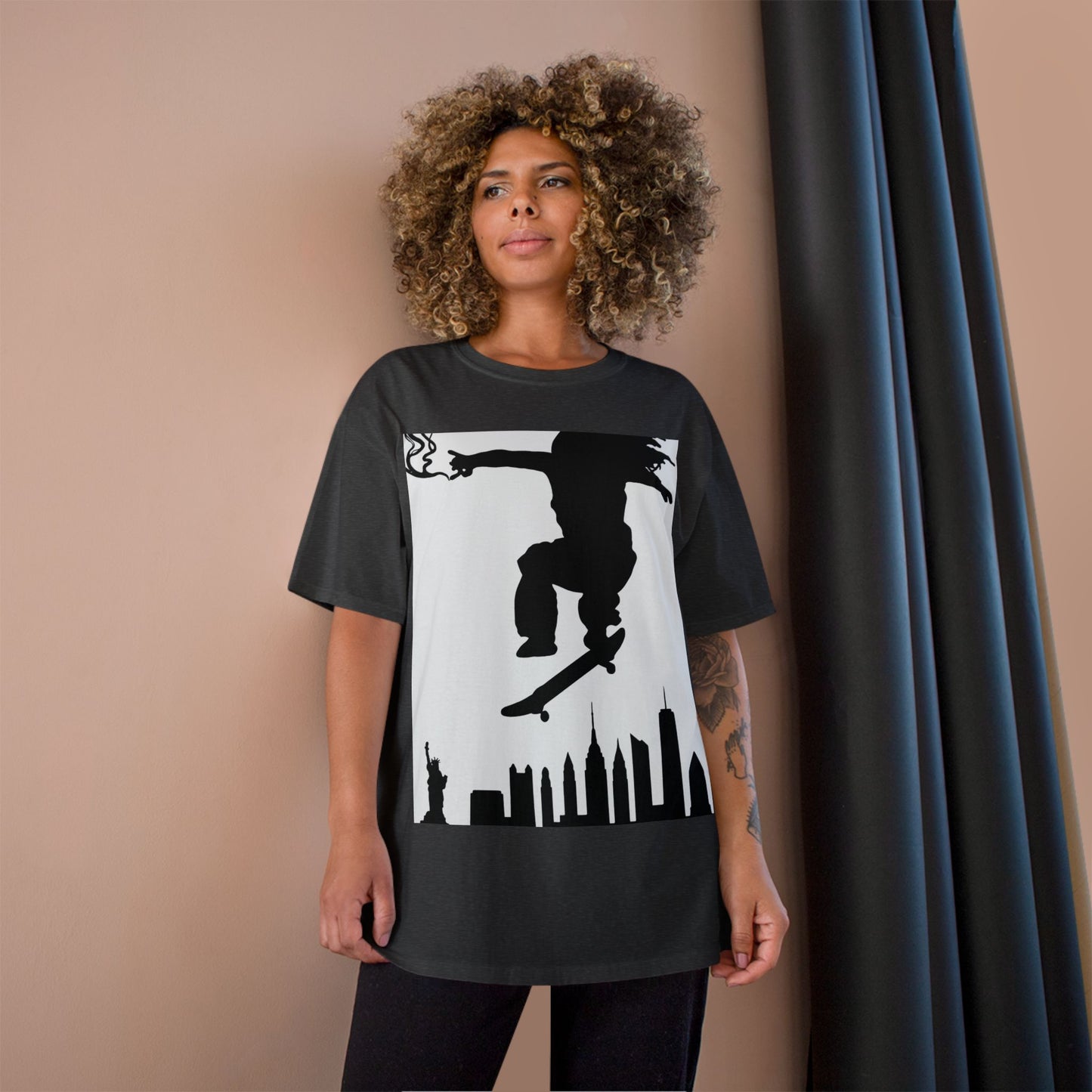 Skateboarder Silhouette T-Shirt — Urban NYC Skyline Skate Tee