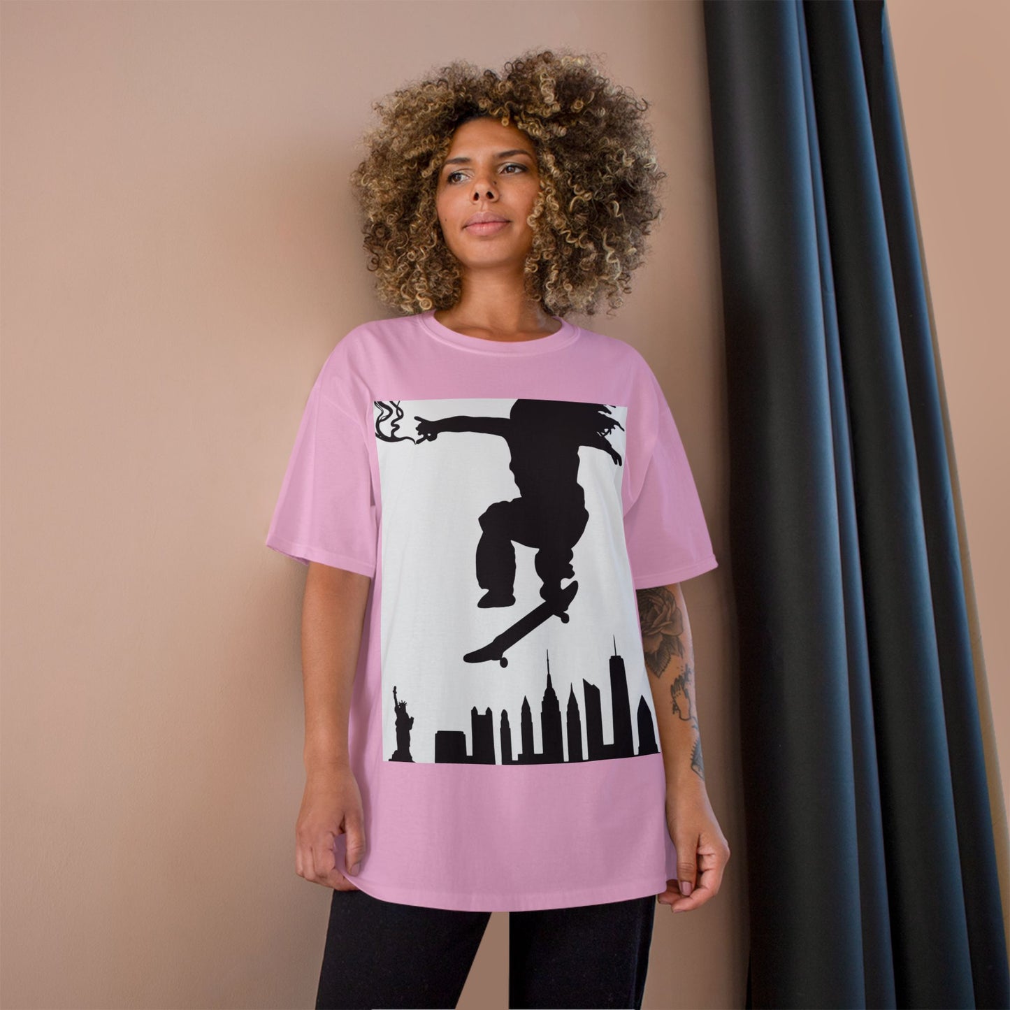 Skateboarder Silhouette T-Shirt — Urban NYC Skyline Skate Tee