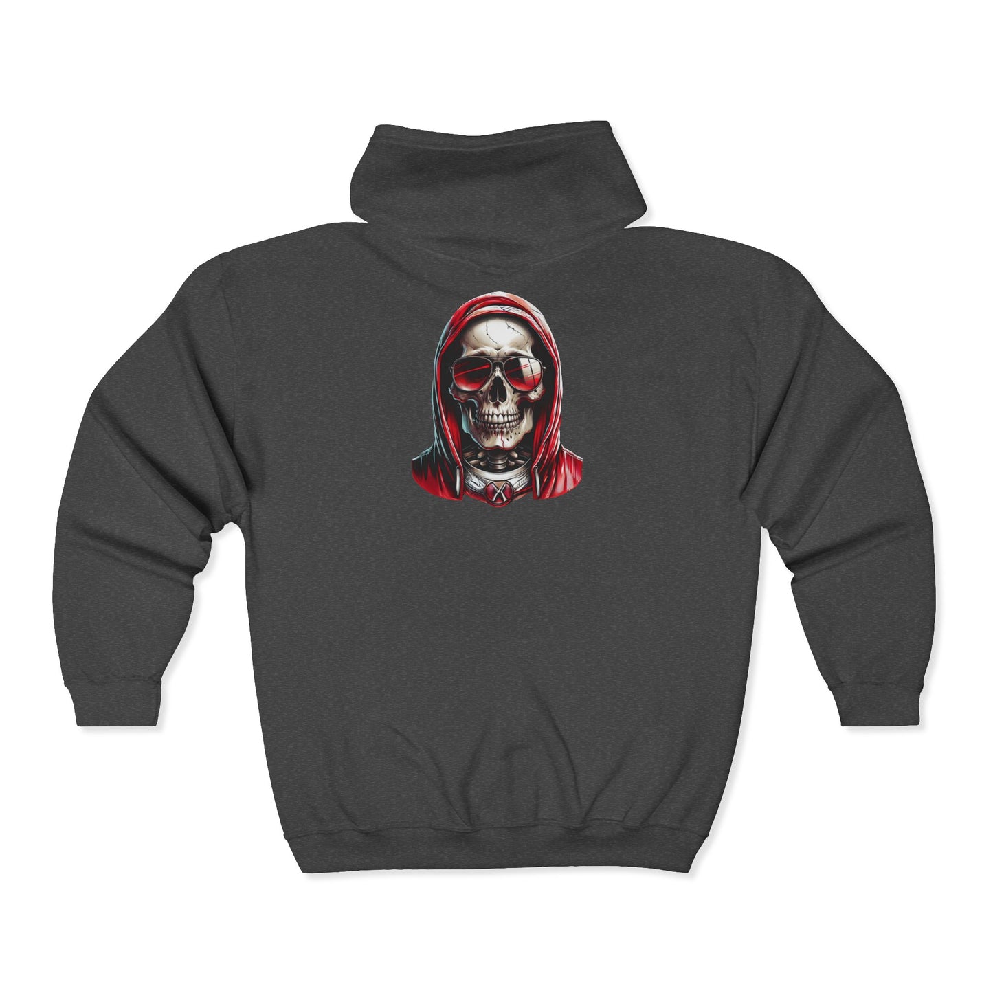 Skull Hooded Zip-Up Sweatshirt — Red Hood Grim Reaper Jacket