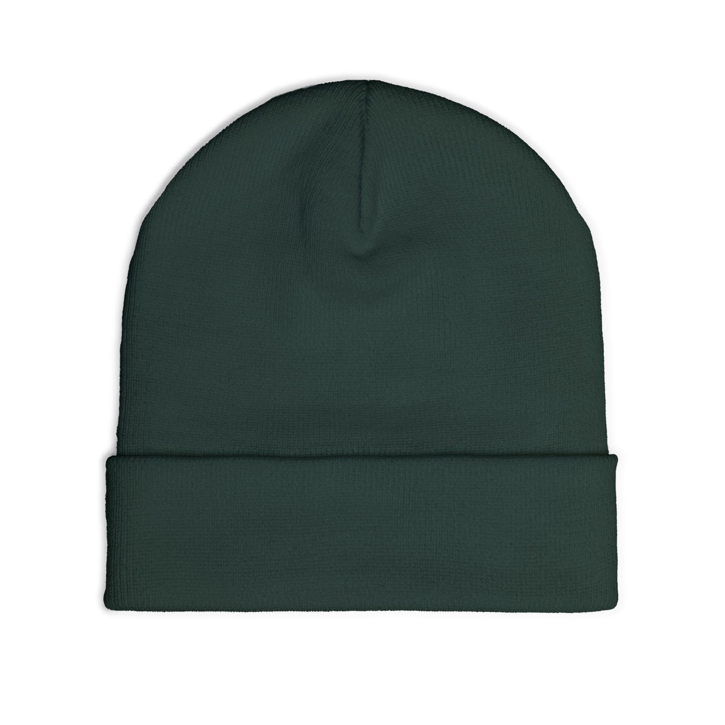 Embroidered Logo Knit Beanie — Minimal Grey Cuffed Winter Hat
