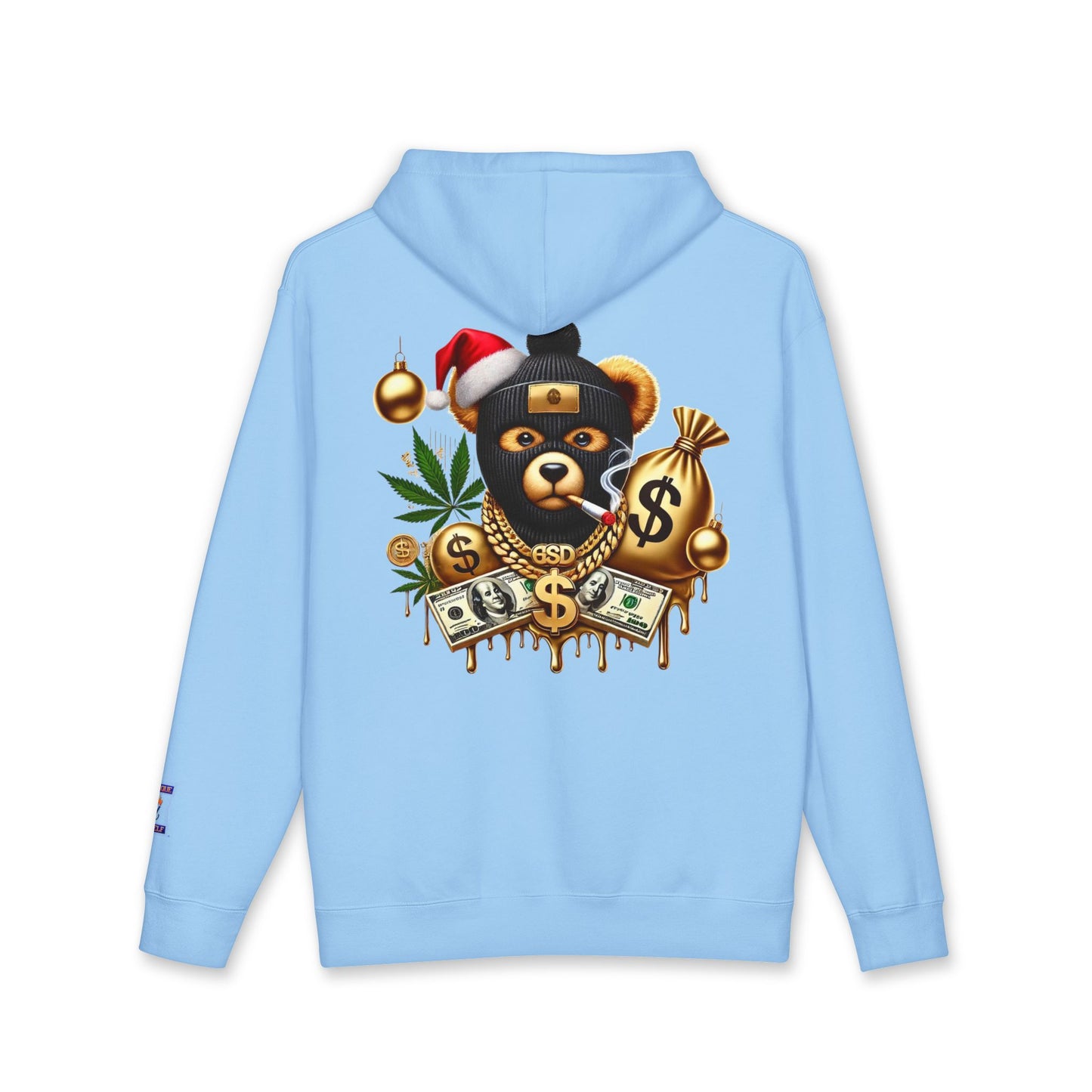 Festive Bear Hoodie: Unisex Heavyweight Sweatshirt with Holiday Vibe, Bear Design, Christmas Gift, Cozy Attire, Streetwear Style