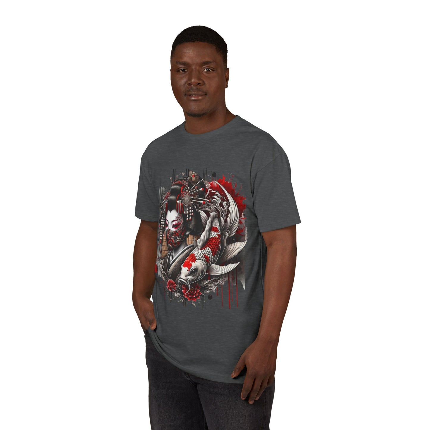 Sueded Graphic Tee, Japanese Art T-Shirt, Koi Fish Design Shirt, Unisex Casual Wear, Unique Gift for Art Lovers