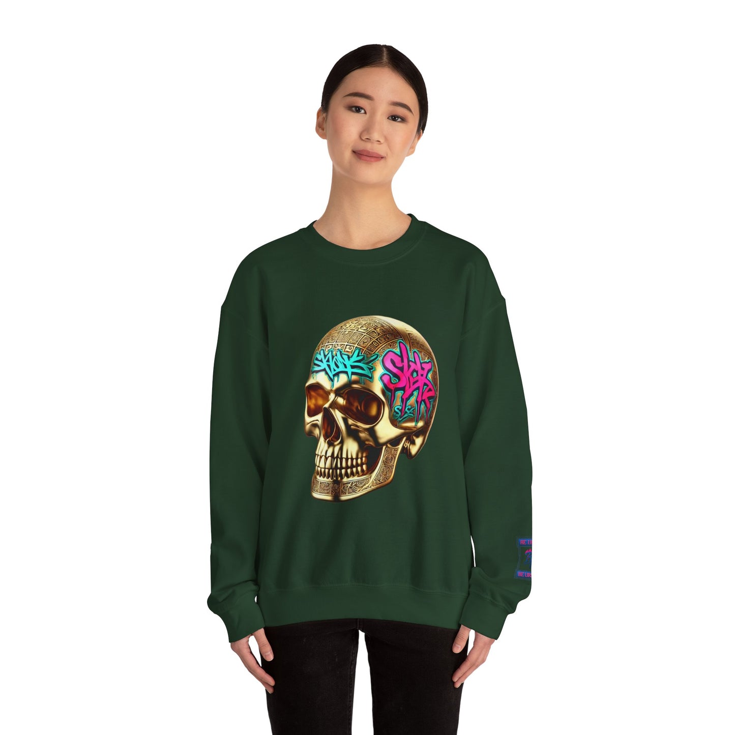 Skull Graffiti Crewneck Sweatshirt — "Be Unique Be Urself" Streetwear