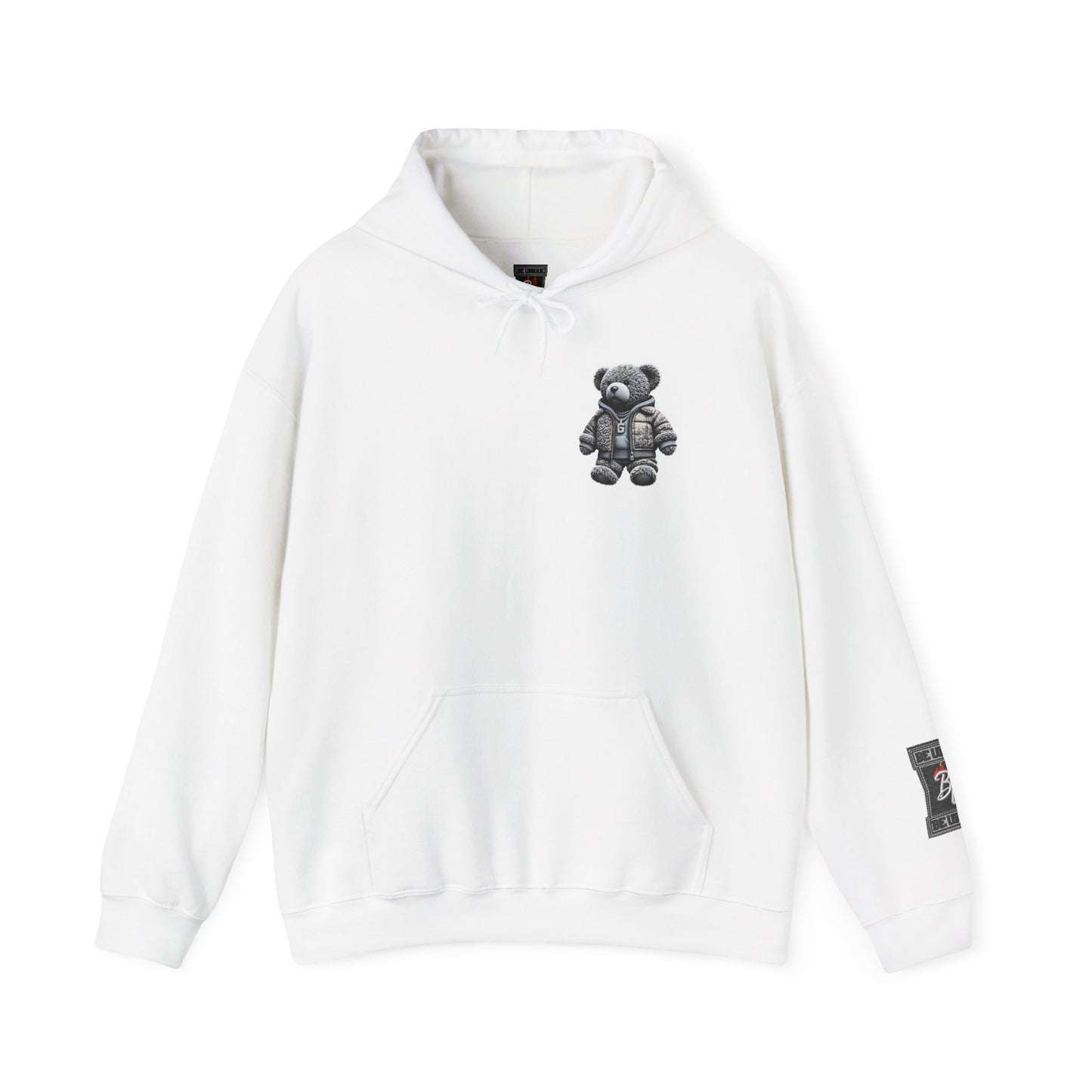 Teddy Bear Graphic Hoodie — Cozy Streetwear Pullover with Patch Detail