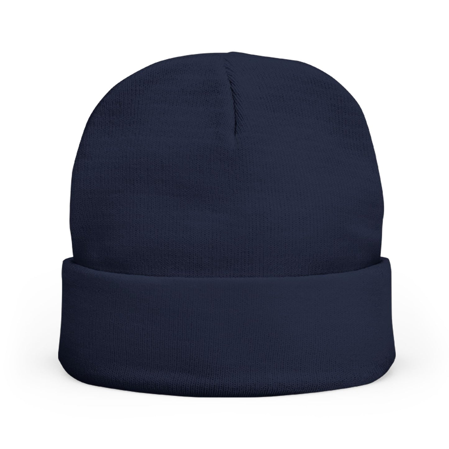 Embroidered Logo Knit Beanie — Minimal Grey Cuffed Winter Hat