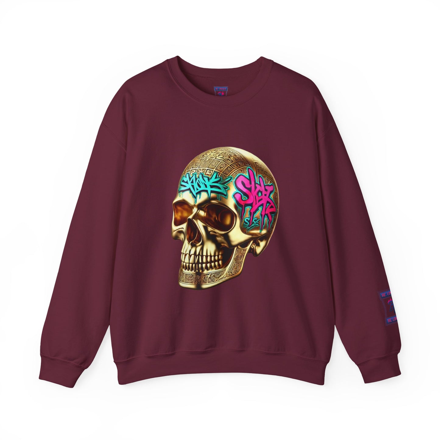 Skull Graffiti Crewneck Sweatshirt — "Be Unique Be Urself" Streetwear