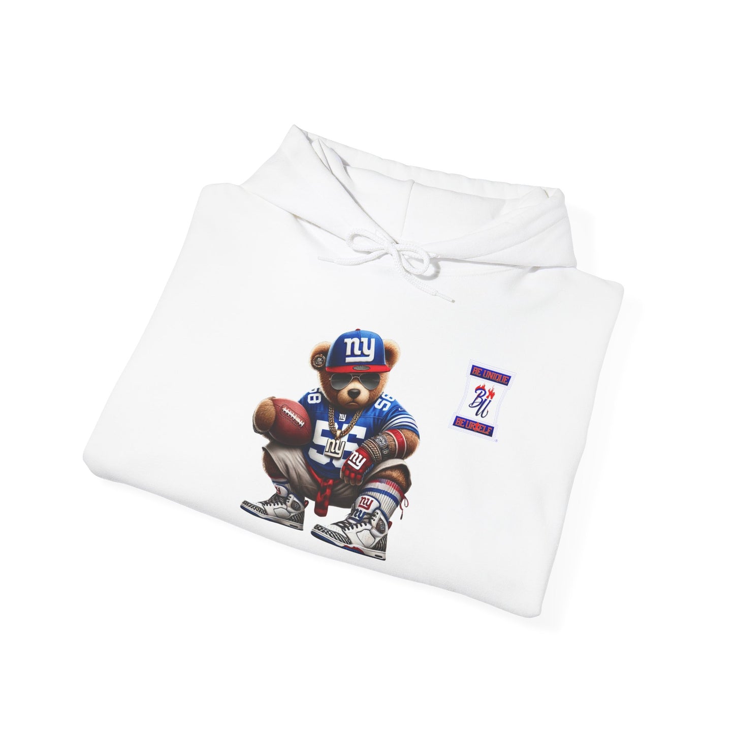 Football Bear Hoodie — Retro NYG Football Player Graphic Sweatshirt