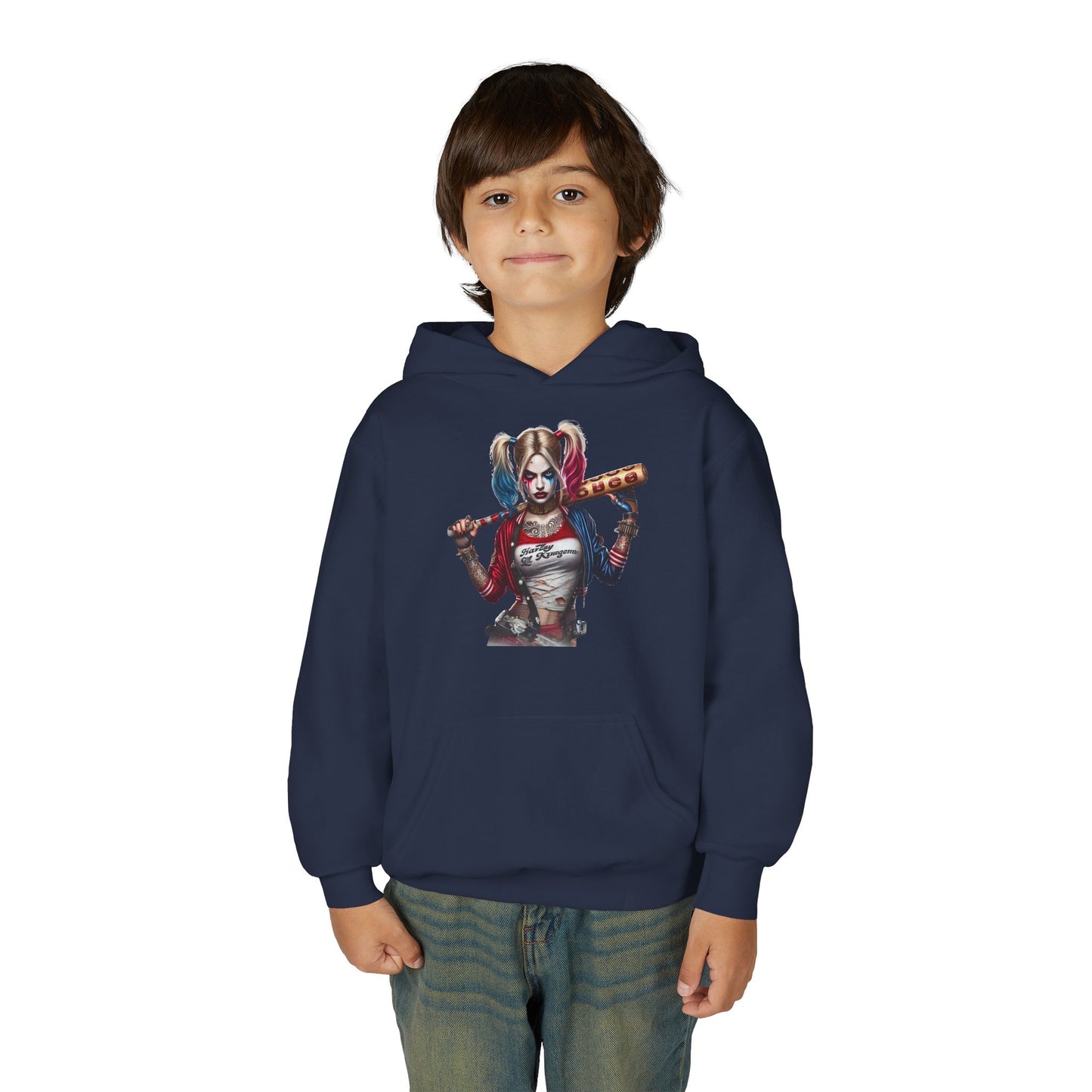 Harley Quinn Inspired Youth Hoodie, Be Unique Be Yourself Sweatshirt, Comic-Con Apparel, Kids Gift, Movie Fan Hoodie