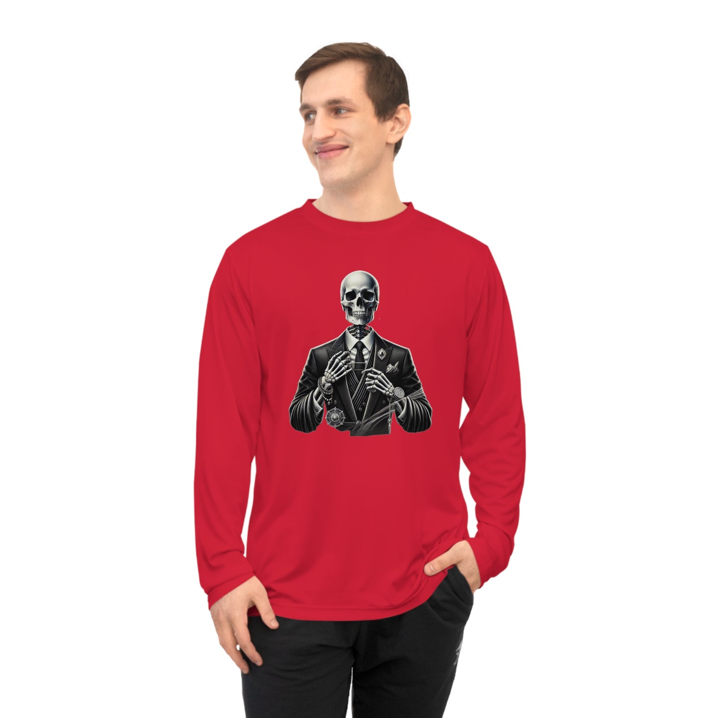 Stylish Skeleton Unisex Performance Long Sleeve Shirt - Gothic, Casual Wear, Halloween Shirt, Fitness Apparel, Graphic Tee