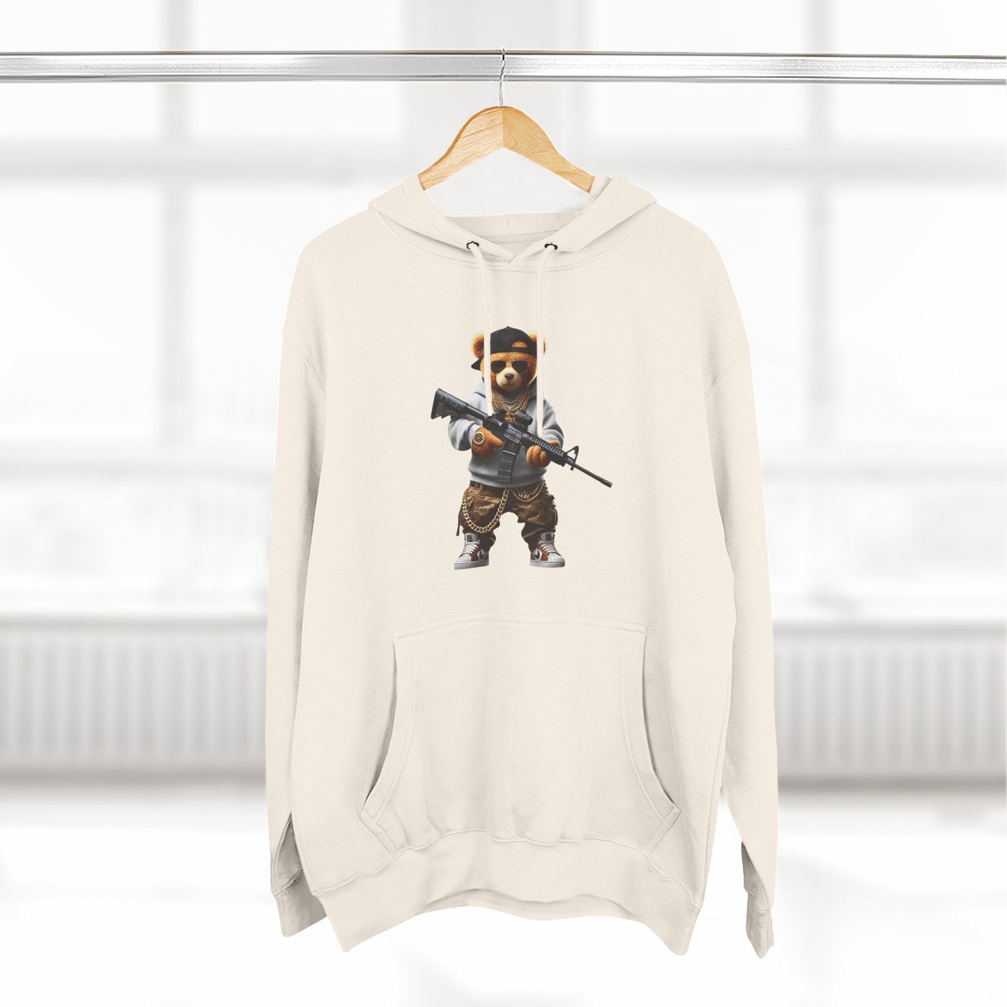 Be Unique Be Urself Hoodie — Cute Bear Soldier Graphic Fleece Pullover