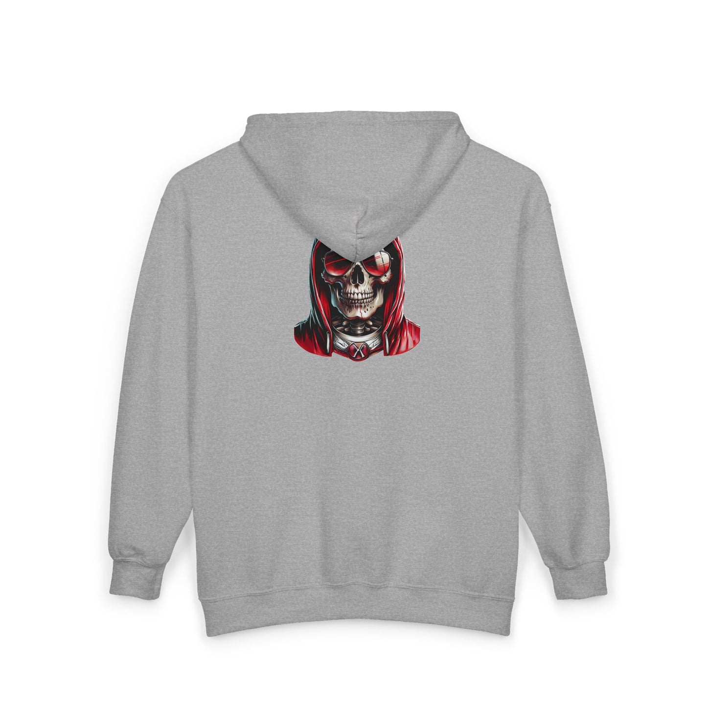 Skull Hooded Zip-Up Sweatshirt — Red Hood Grim Reaper Jacket