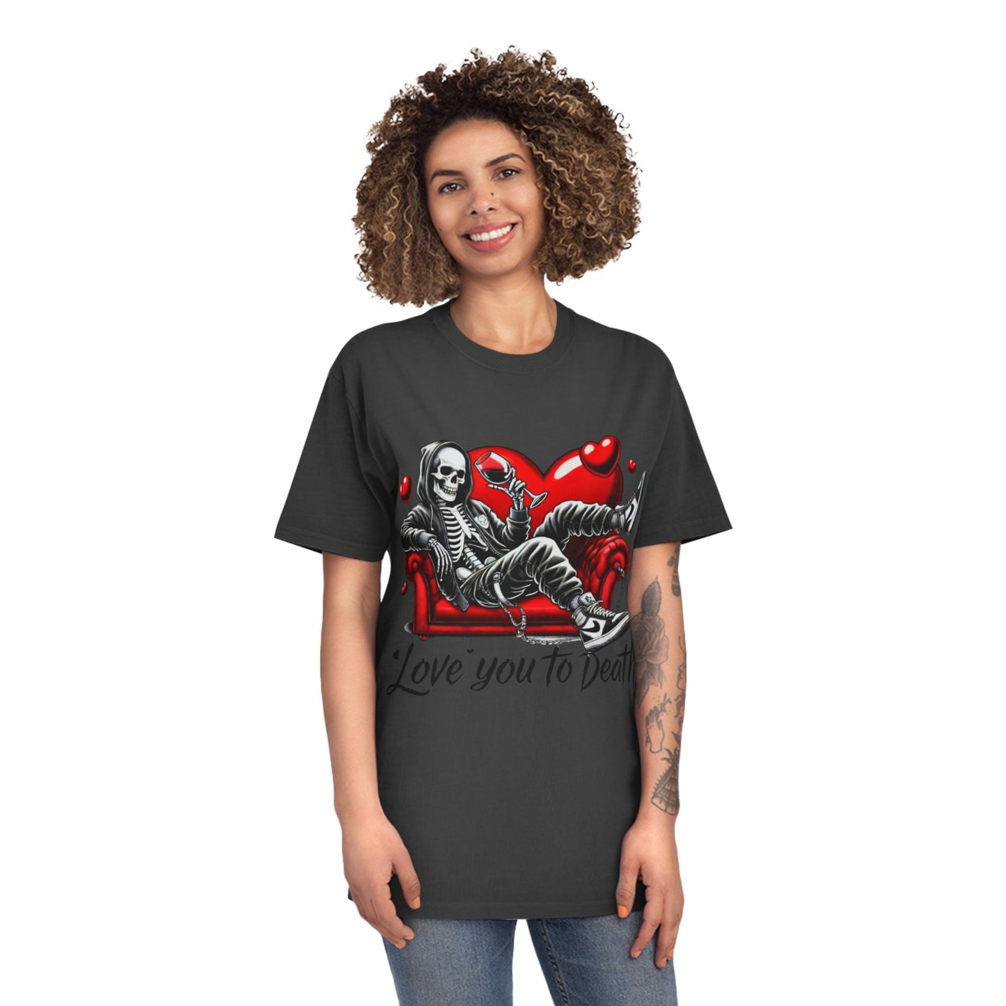 Unisex Faded Graphic Tee for Unique Souls - Love You to Death Design, Casual Wear, Gift for Halloween, Celebrations, Everyday Style