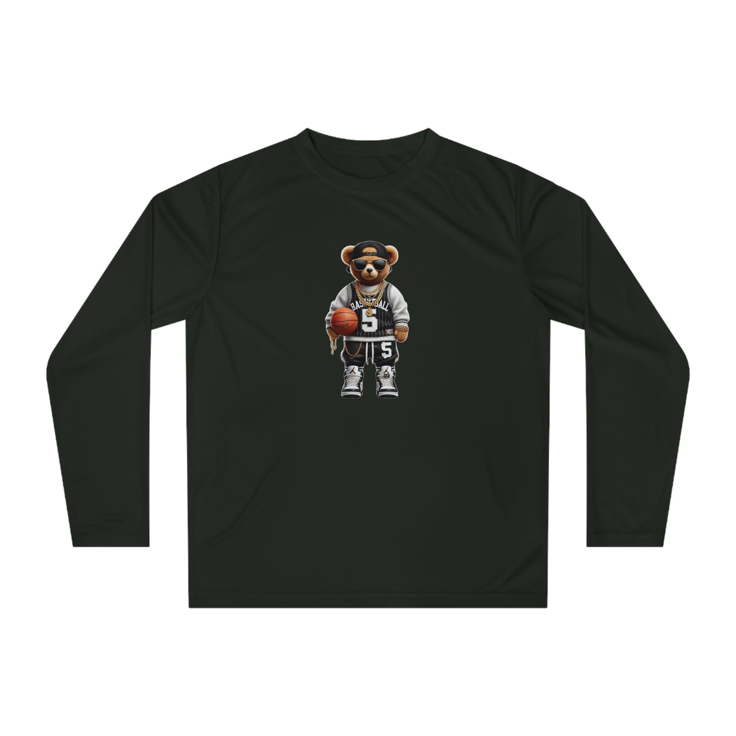 Sporty Animal Graphic Long Sleeve Shirt, Unisex Activewear, Cute Bear Tee, Casual Sportswear, Gift for Athletes, Team Spirit Apparel