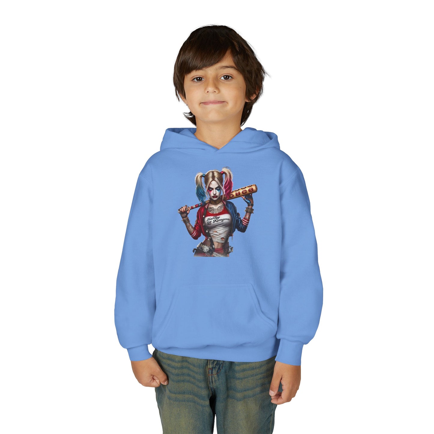 Harley Quinn Inspired Youth Hoodie, Be Unique Be Yourself Sweatshirt, Comic-Con Apparel, Kids Gift, Movie Fan Hoodie