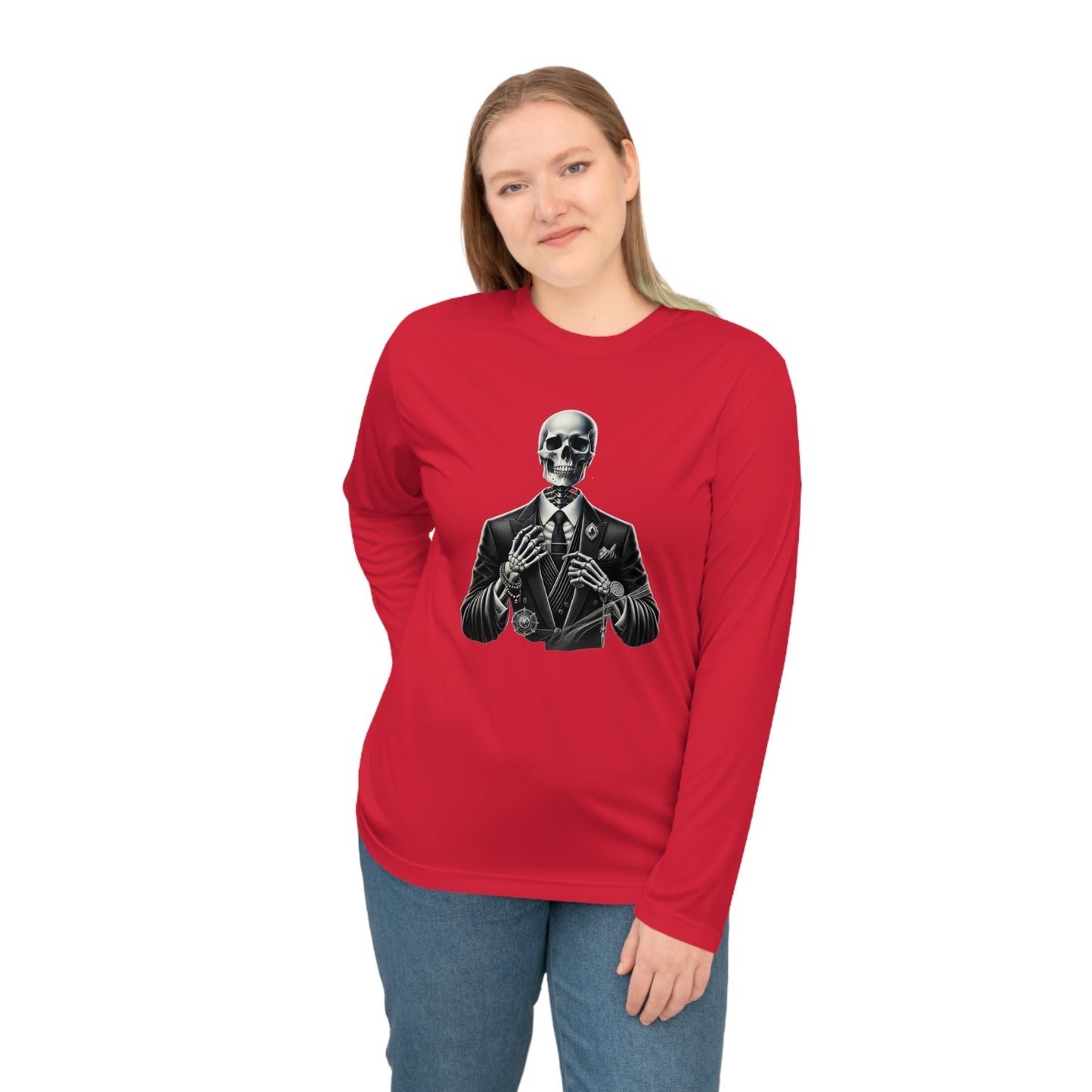 Stylish Skeleton Unisex Performance Long Sleeve Shirt - Gothic, Casual Wear, Halloween Shirt, Fitness Apparel, Graphic Tee