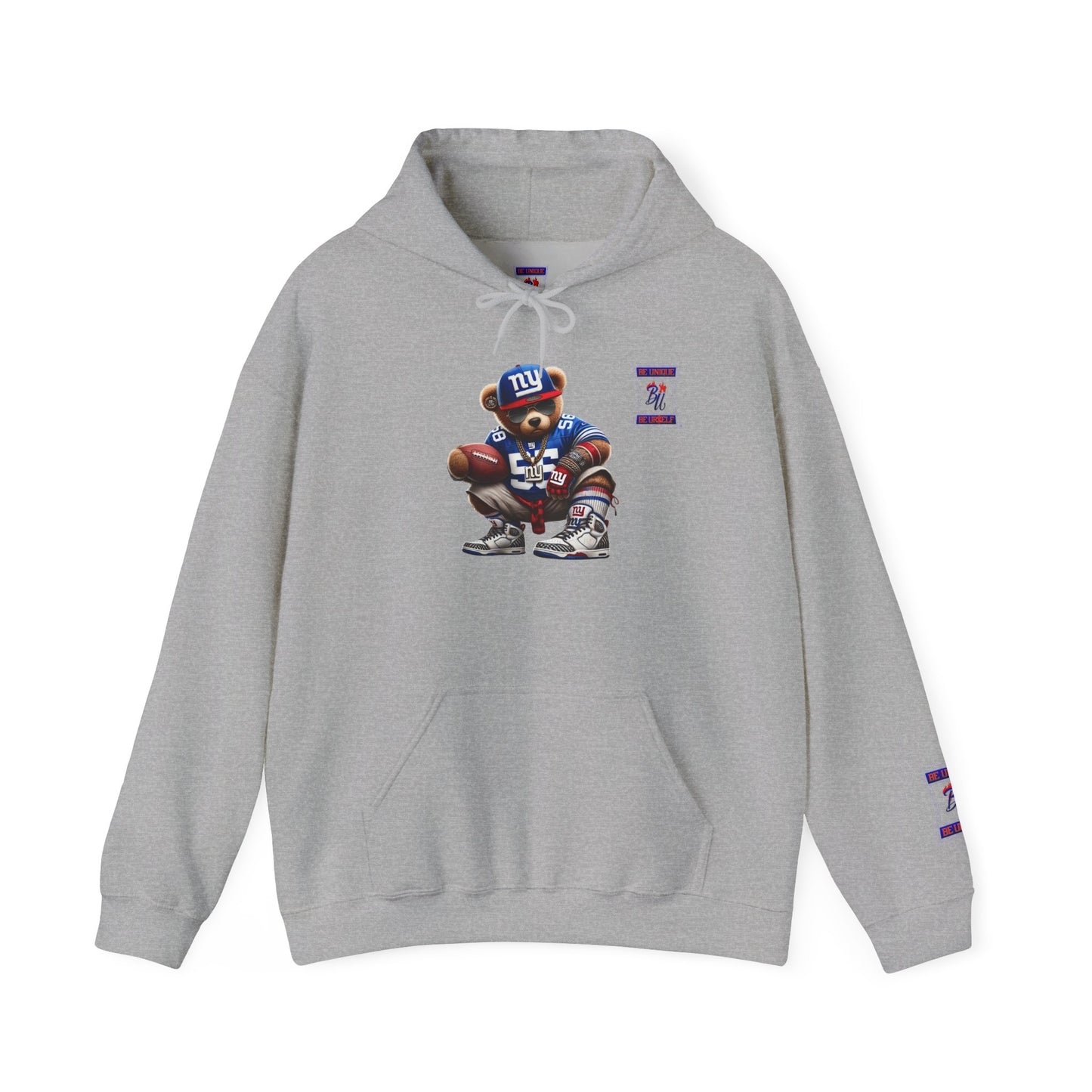 Football Bear Hoodie — Retro NYG Football Player Graphic Sweatshirt