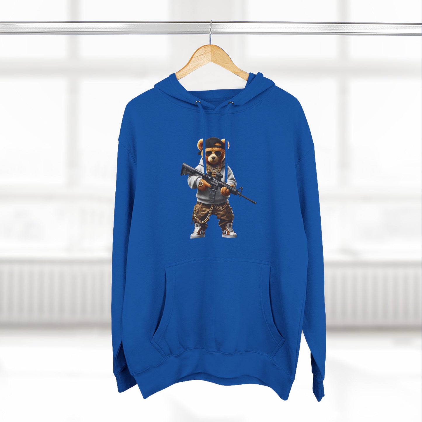 Be Unique Be Urself Hoodie — Cute Bear Soldier Graphic Fleece Pullover