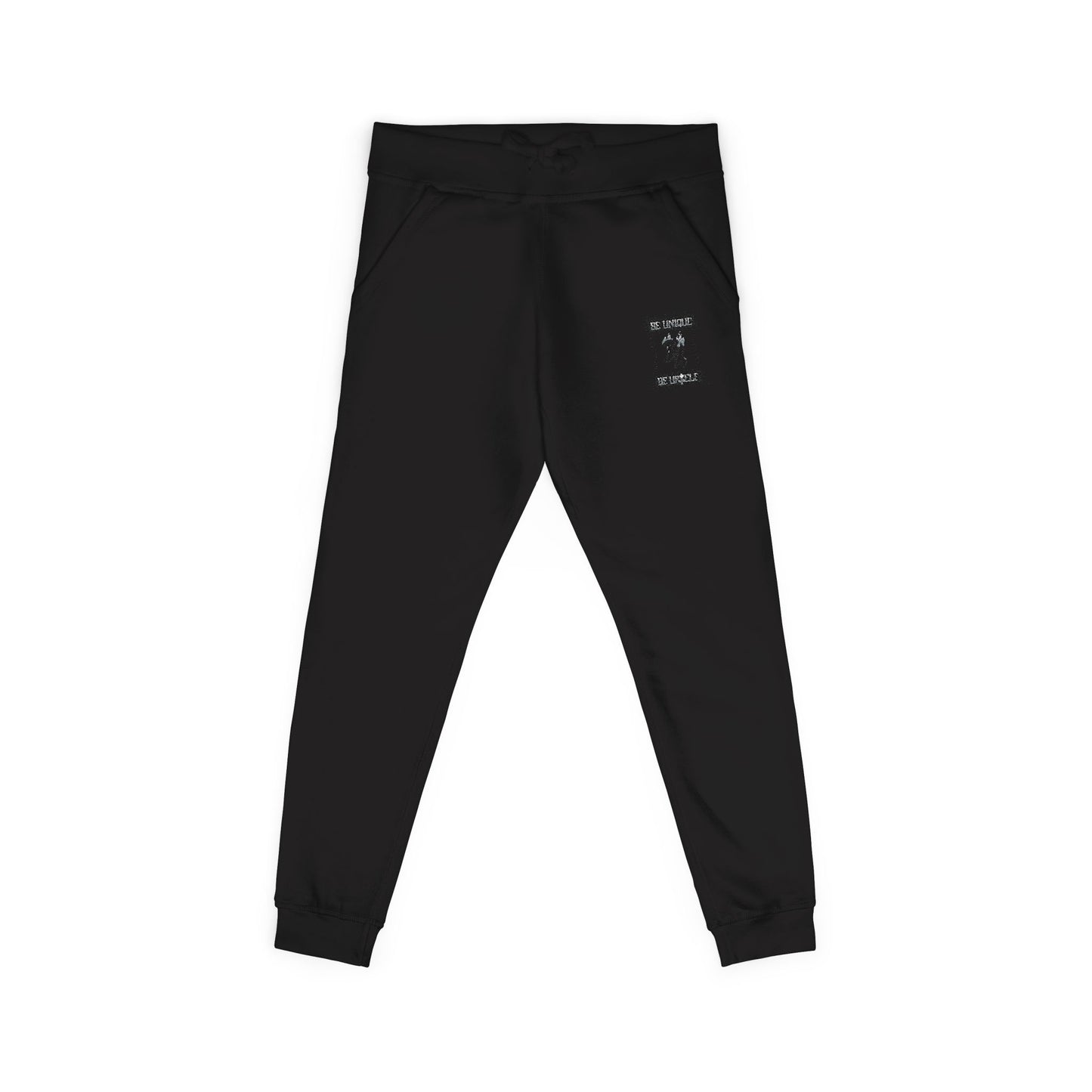 Embroidered Fleece Sweatpants — Minimal Black Patch Joggers