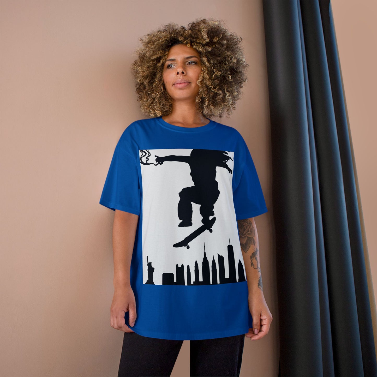Skateboarder Silhouette T-Shirt — Urban NYC Skyline Skate Tee