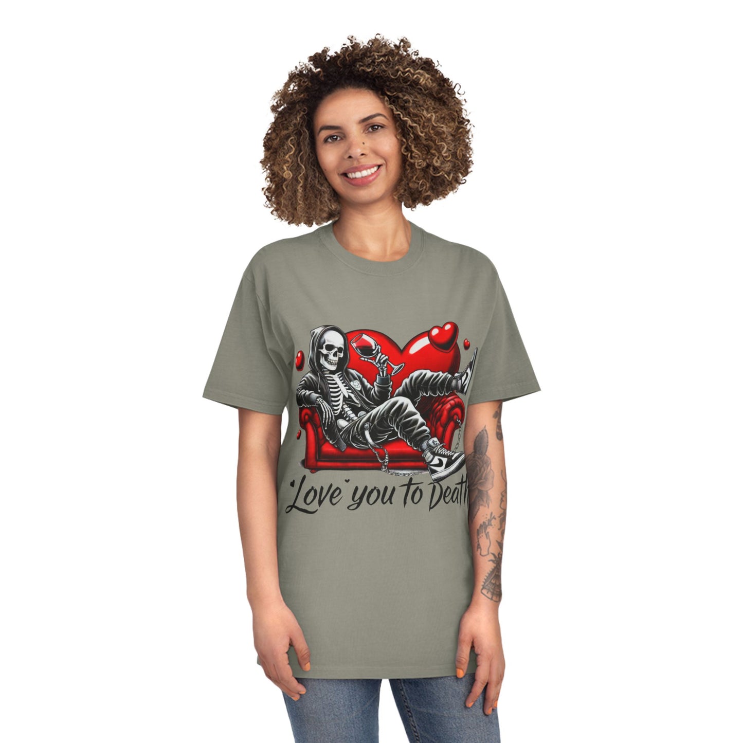 Unisex Faded Graphic Tee for Unique Souls - Love You to Death Design, Casual Wear, Gift for Halloween, Celebrations, Everyday Style