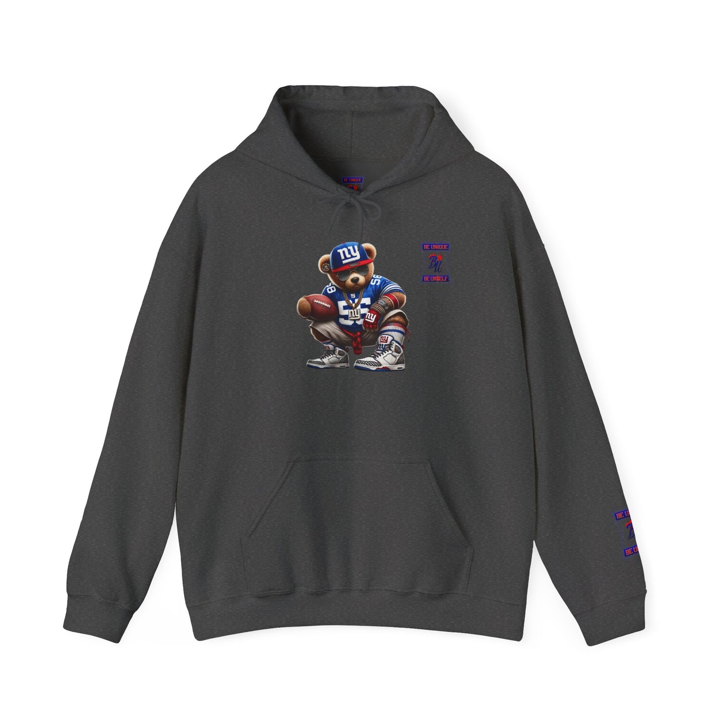 Football Bear Hoodie — Retro NYG Football Player Graphic Sweatshirt