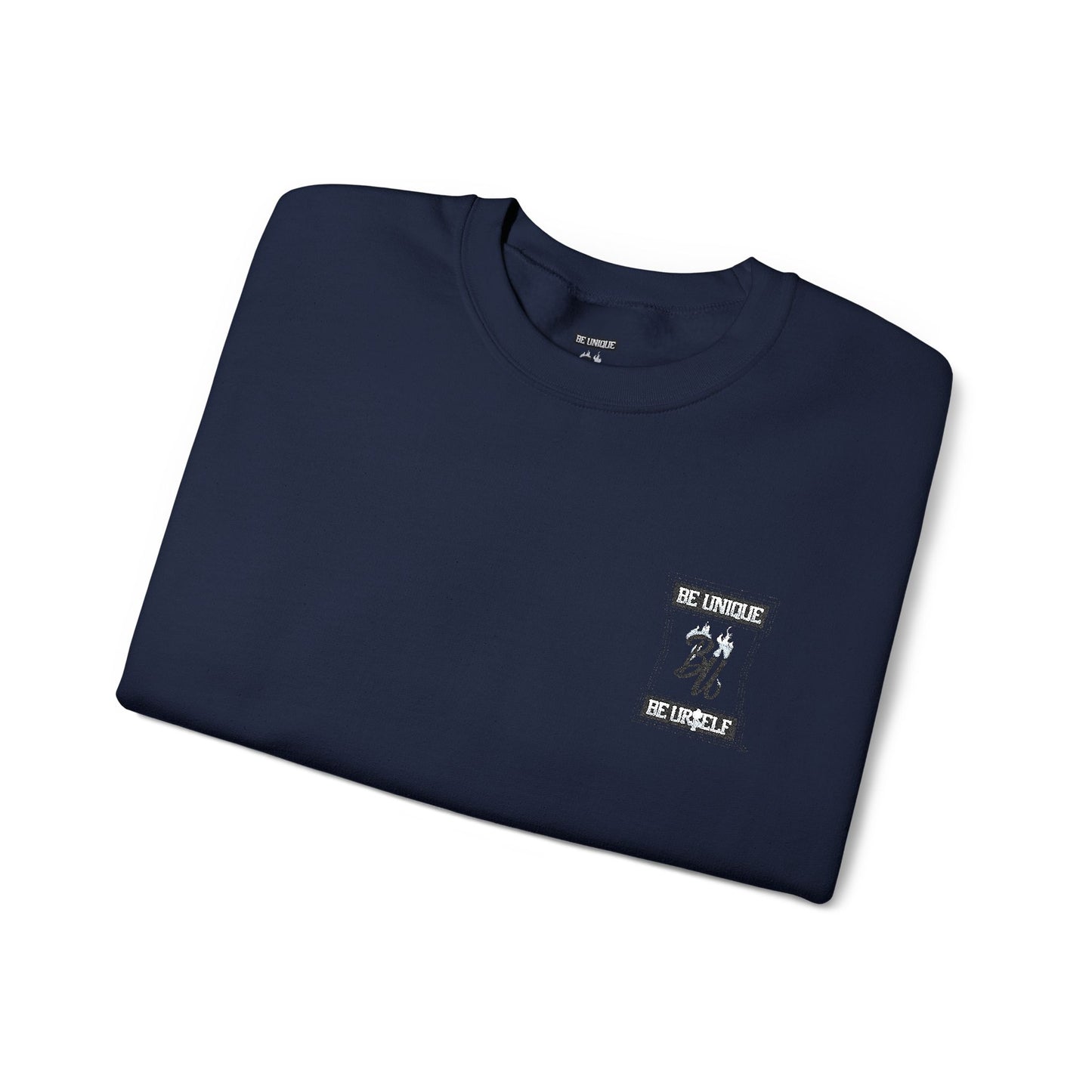 Minimalist White Crewneck Sweatshirt with Small Chest & Sleeve Graphic