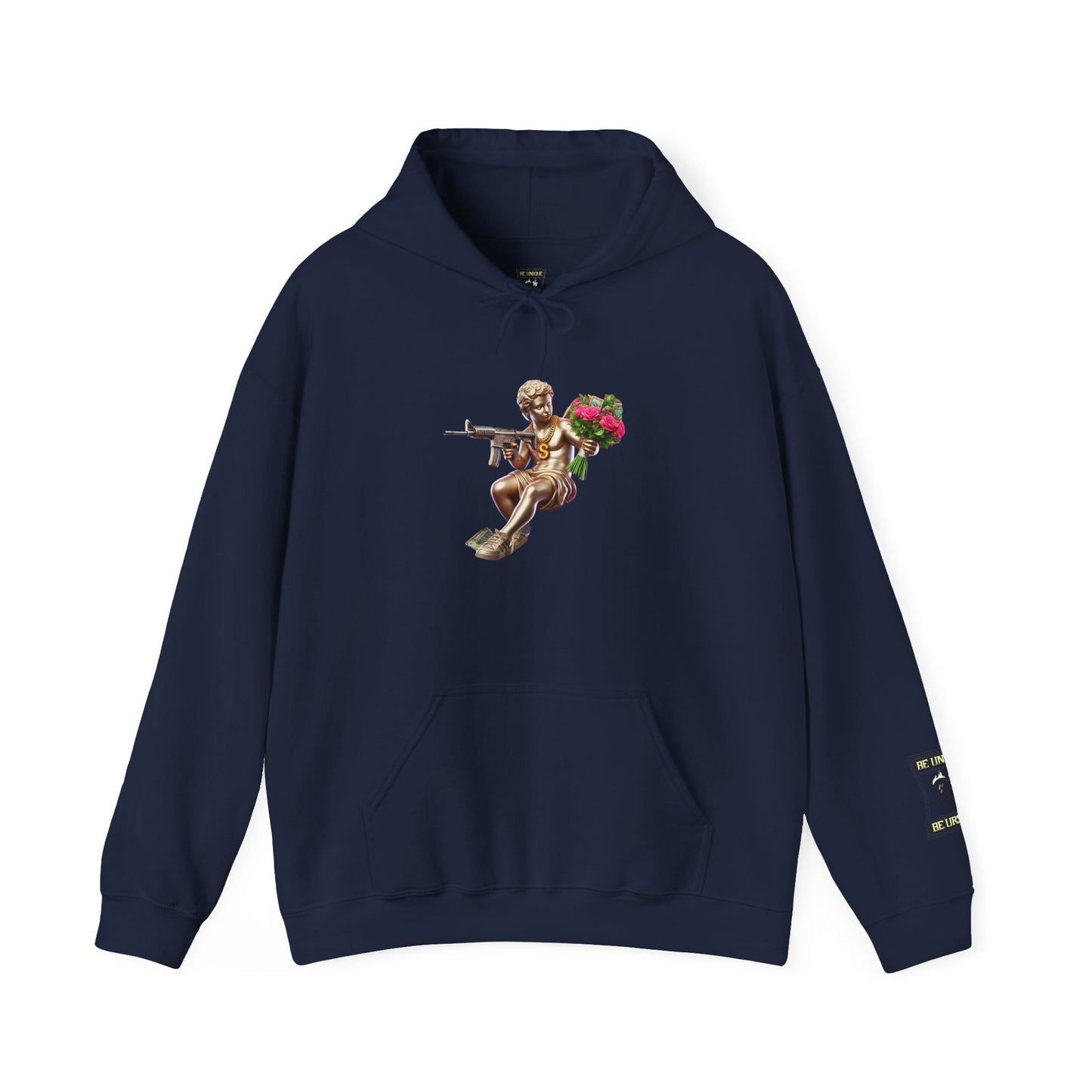 Hoodie — Cherub with Roses Design, 'Be True, Be Yourself' Inspirational Streetwear
