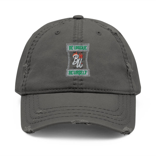 Distressed Embroidered Dad Hat — Vintage Beer Can Logo Cap