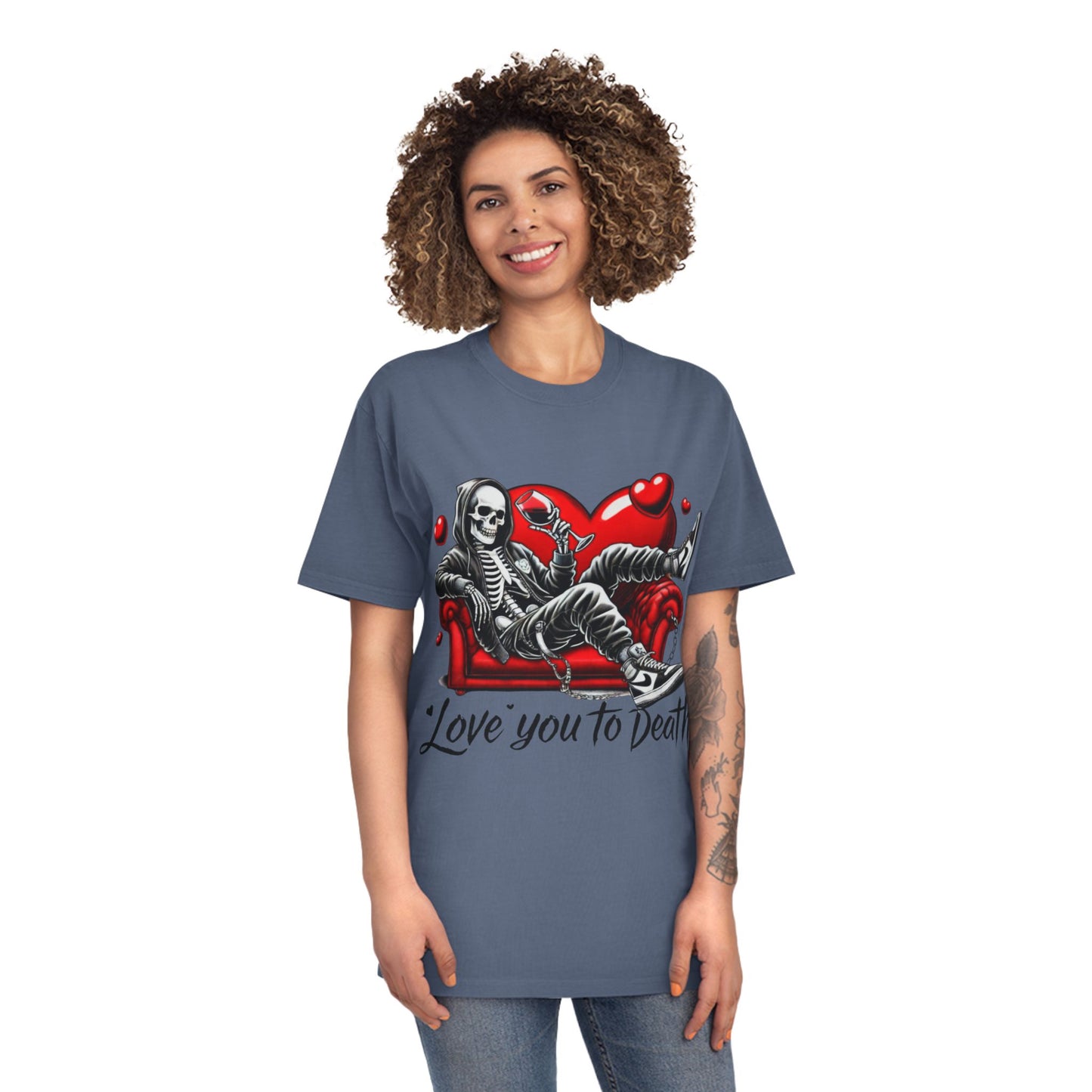 Unisex Faded Graphic Tee for Unique Souls - Love You to Death Design, Casual Wear, Gift for Halloween, Celebrations, Everyday Style