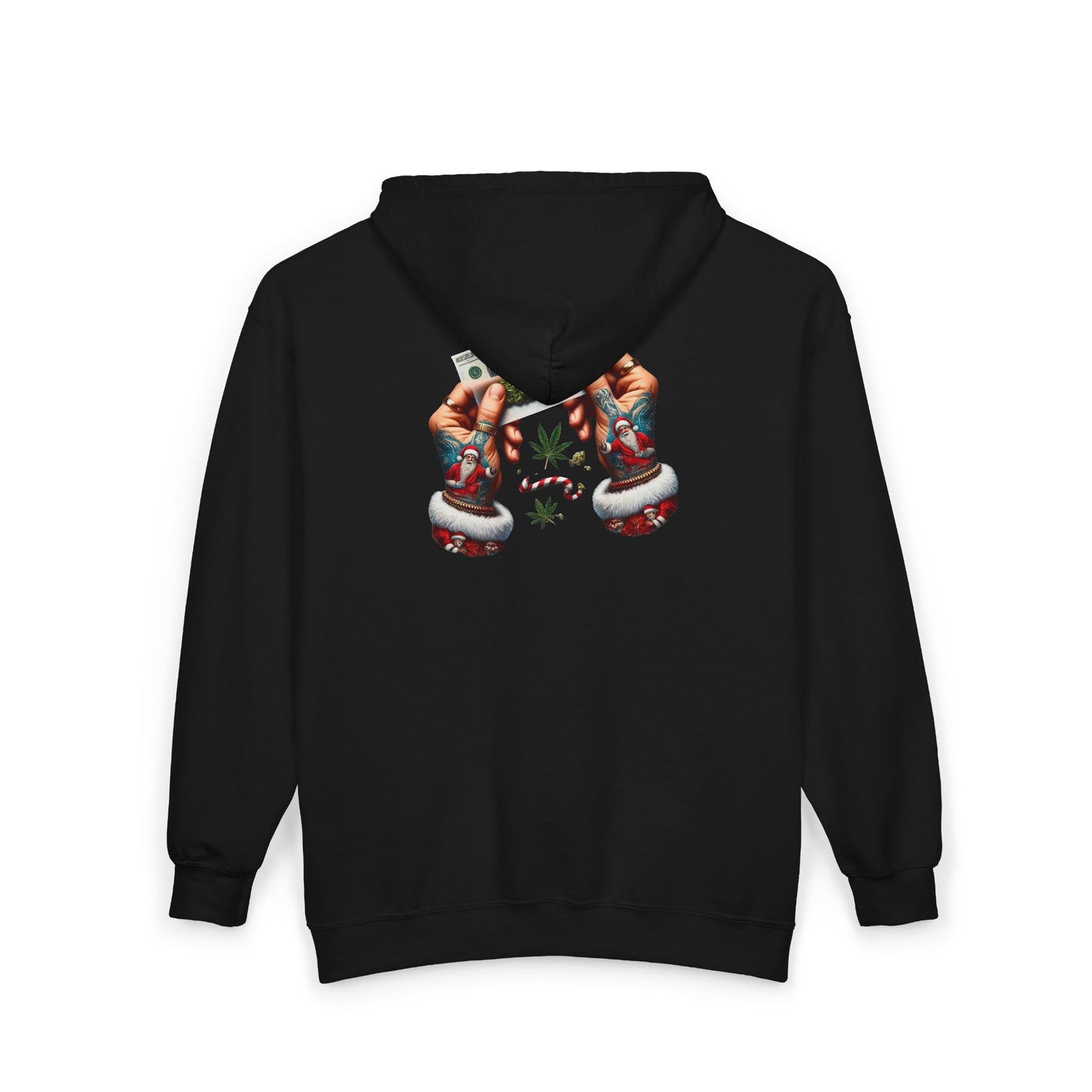 Zip Hoodie — Festive Santa Hands Holding Cash Christmas Zip-Up Hooded Sweatshirt